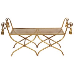 Italian Gilt Hollywood Regency Style Tassel or Rope Bench