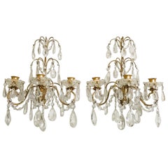 Italian Gilt Iron and Crystal Candle Sconces