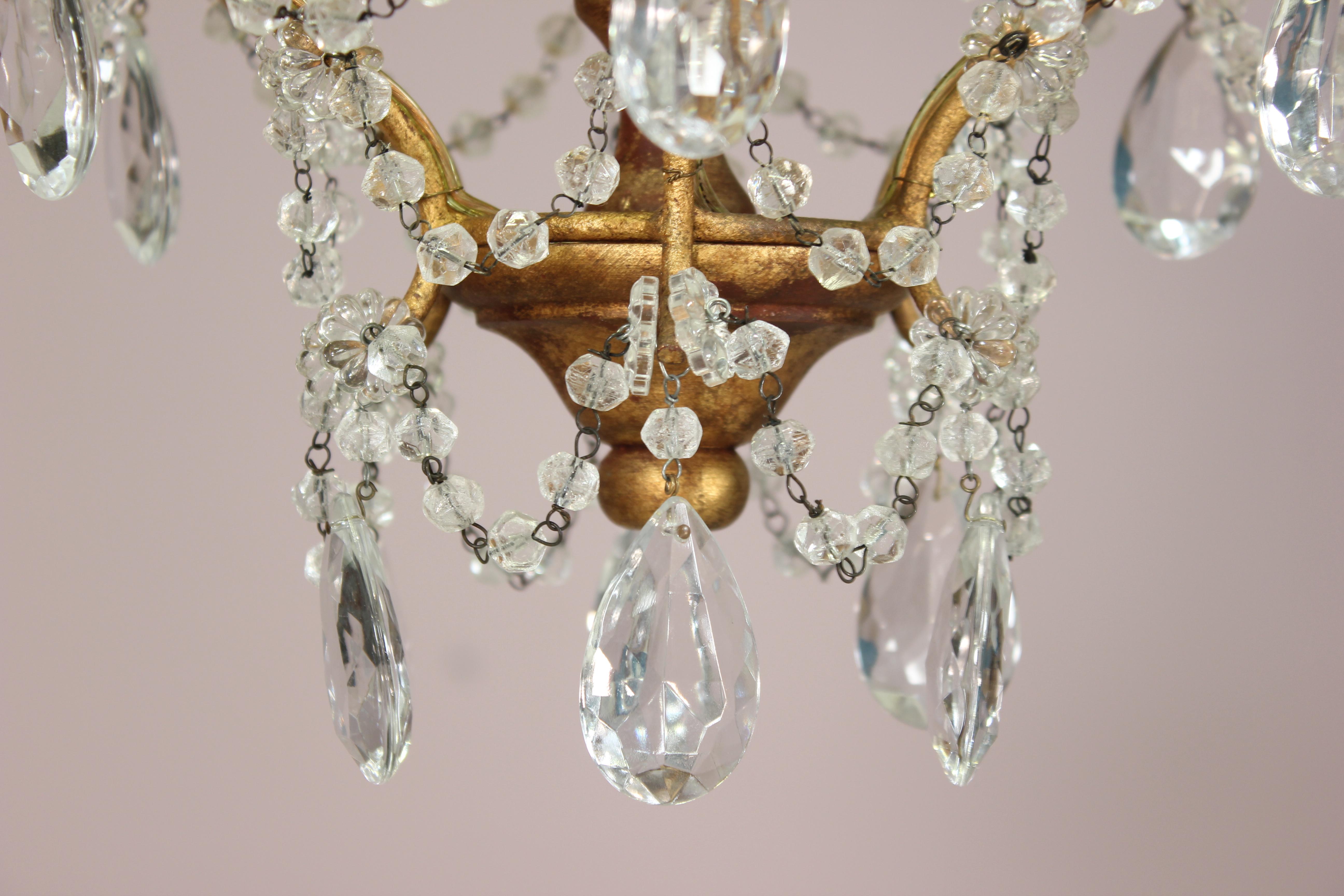 Italian Gilt Iron and Crystal Chandelier In Good Condition In Los Angeles, CA