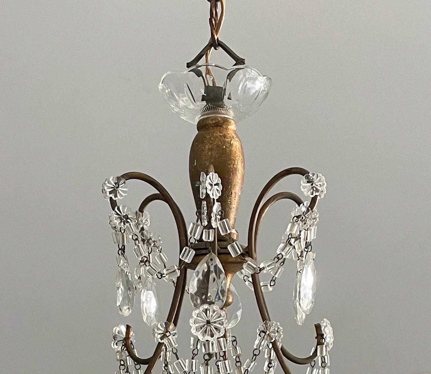 Louis XVI Italian Gilt Iron and Crystal Chandelier with Amethyst Prisms