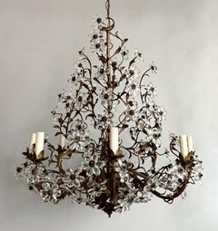 Italian Gilt-Iron And Crystal Floral Beaded Chandelier
