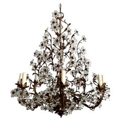 Italian Gilt-Iron And Crystal Floral Beaded Chandelier