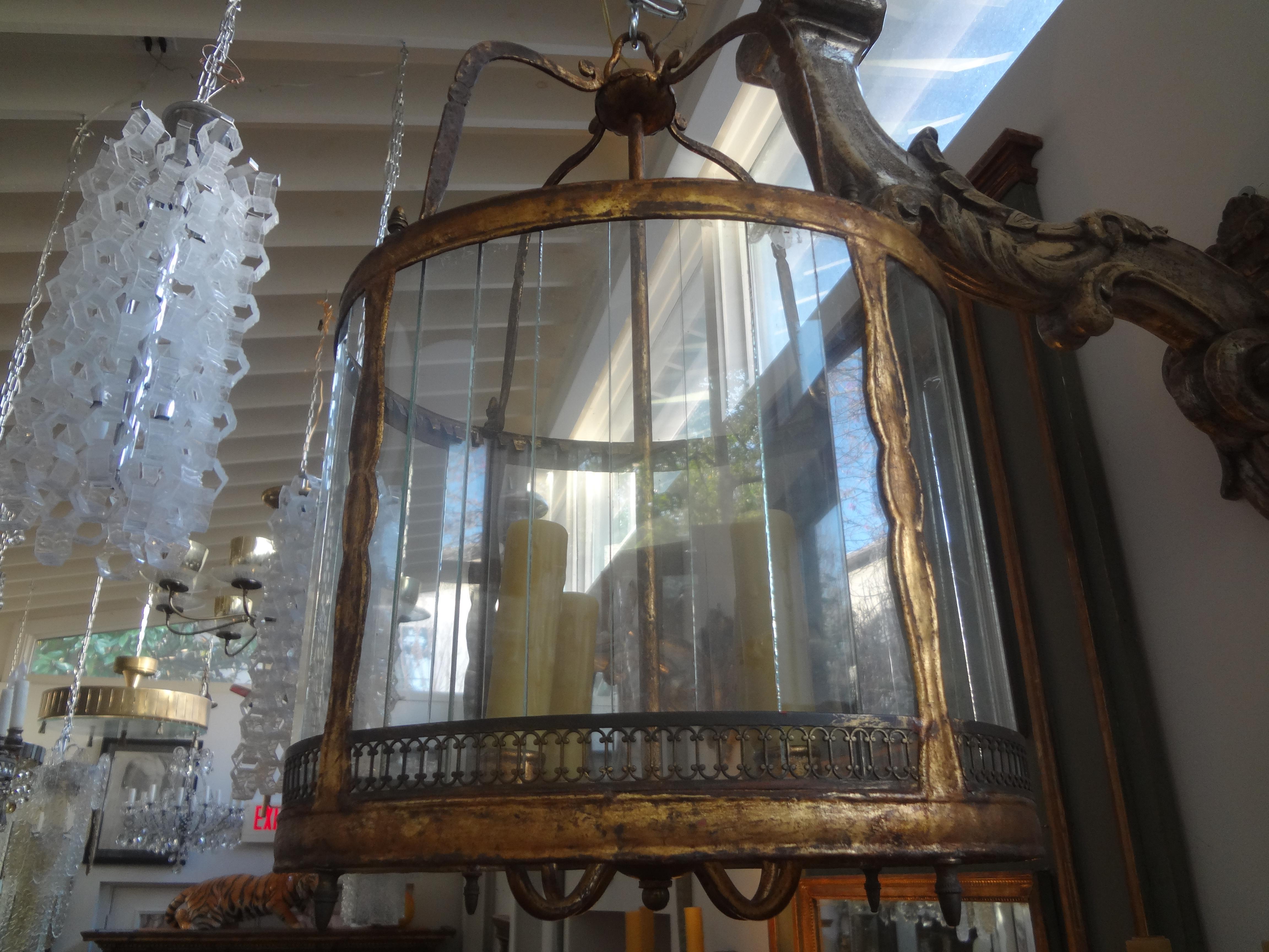 Italian Gilt Iron and Glass Lantern For Sale 5