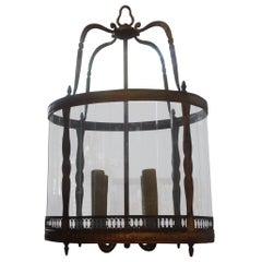 Farol italiano de hierro dorado y cristal