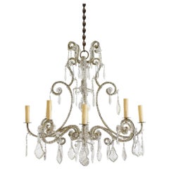 Antique Italian Gilt Iron and Glass Rococo Style 8-Light Chandelier, Early 20th Century