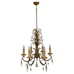 Italian Gilt Iron and Lead Crystal Chandelier by G.Banci,  circa 1970s