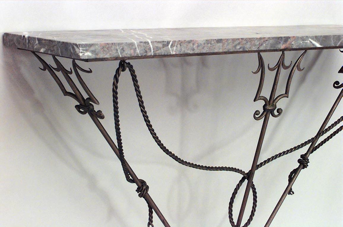 20th Century Italian Gilt Iron and Marble-Top Console Table For Sale