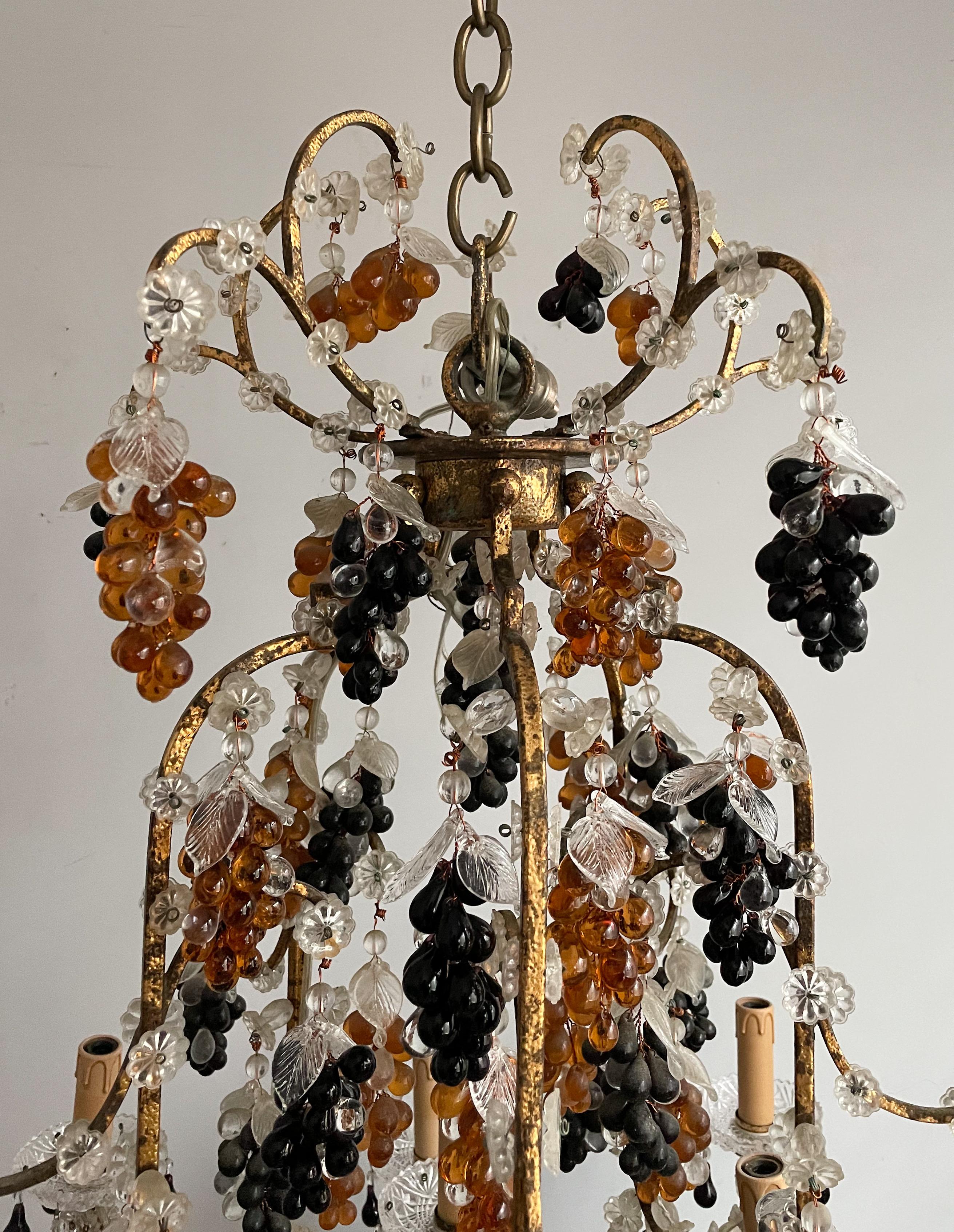 French Provincial Italian Gilt-Iron And Murano Glass Chandelier 
