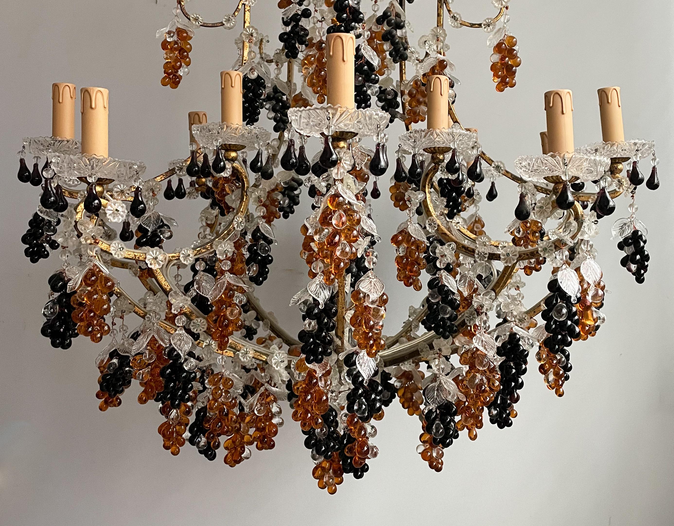 Italian Gilt-Iron And Murano Glass Chandelier  In Good Condition In Los Angeles, CA