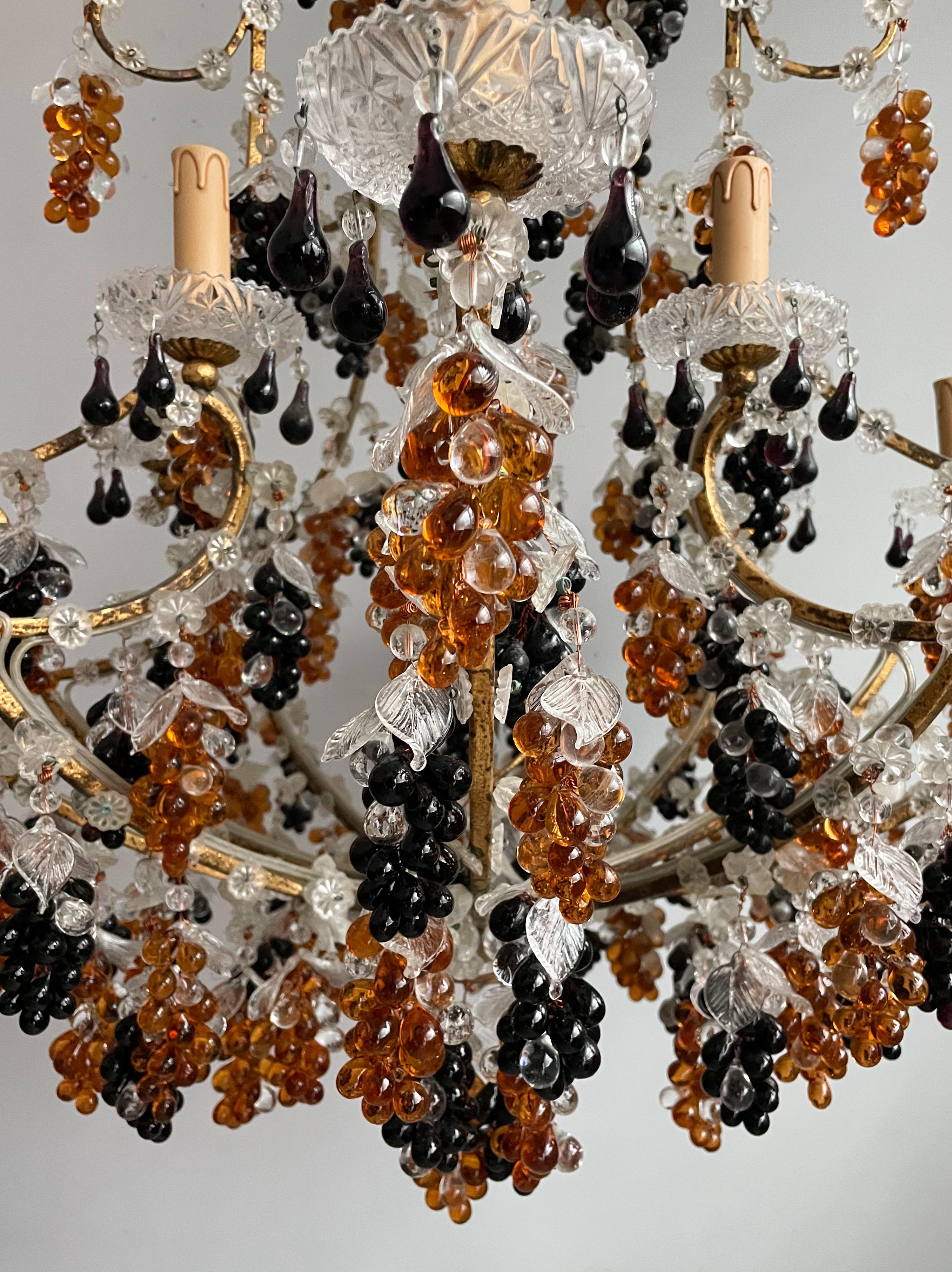 Gold Leaf Italian Gilt-Iron And Murano Glass Chandelier 
