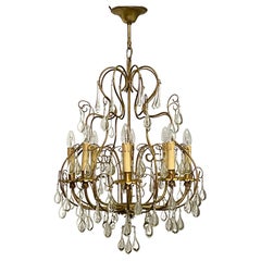 Vintage Italian Gilt Iron and Murano Tear Drop Chandelier, circa 1960s