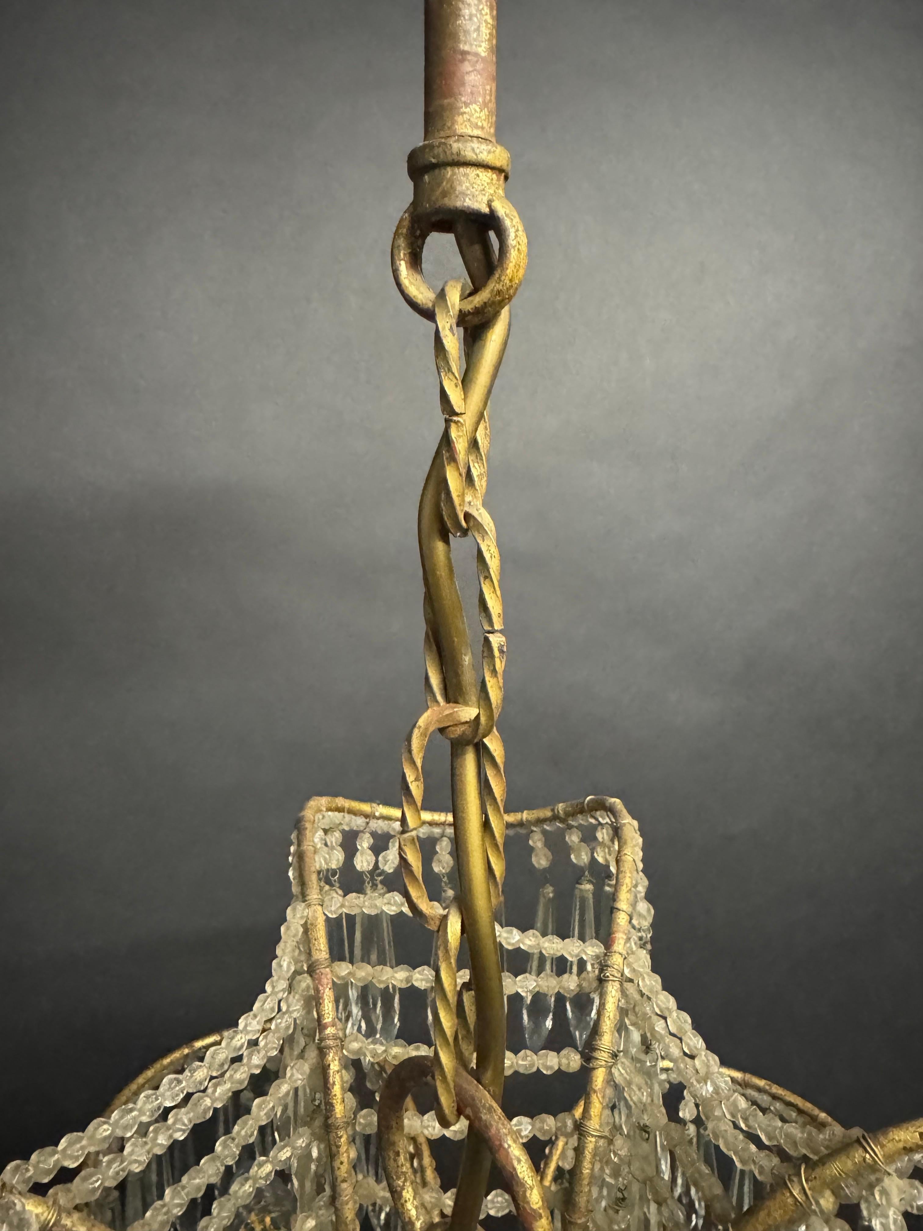 Italian Gilt Iron Beaded and Crystal Palm Tree Chandelier, circa 1970s For Sale 6