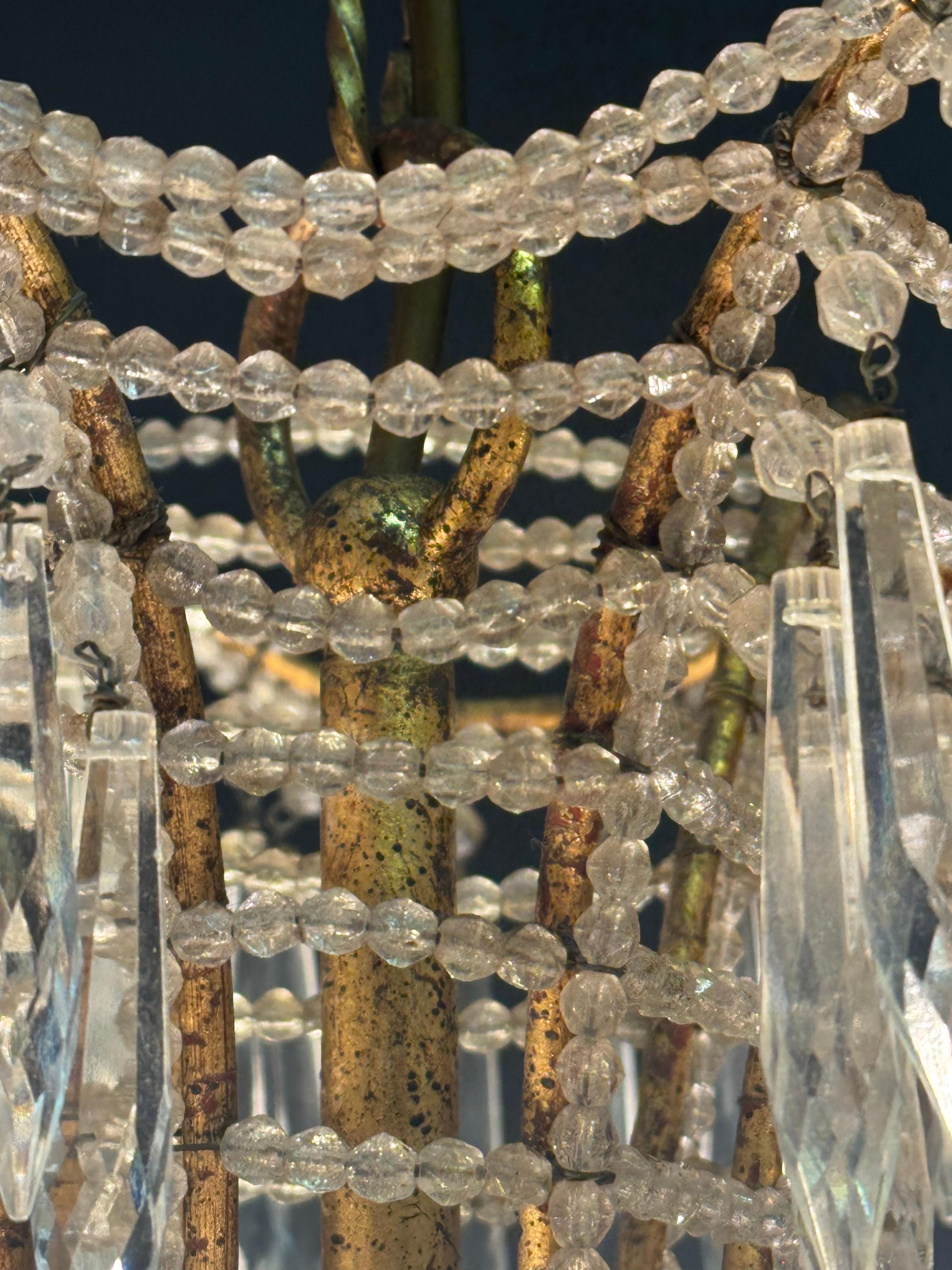 Italian Gilt Iron Beaded and Crystal Palm Tree Chandelier, circa 1970s For Sale 3