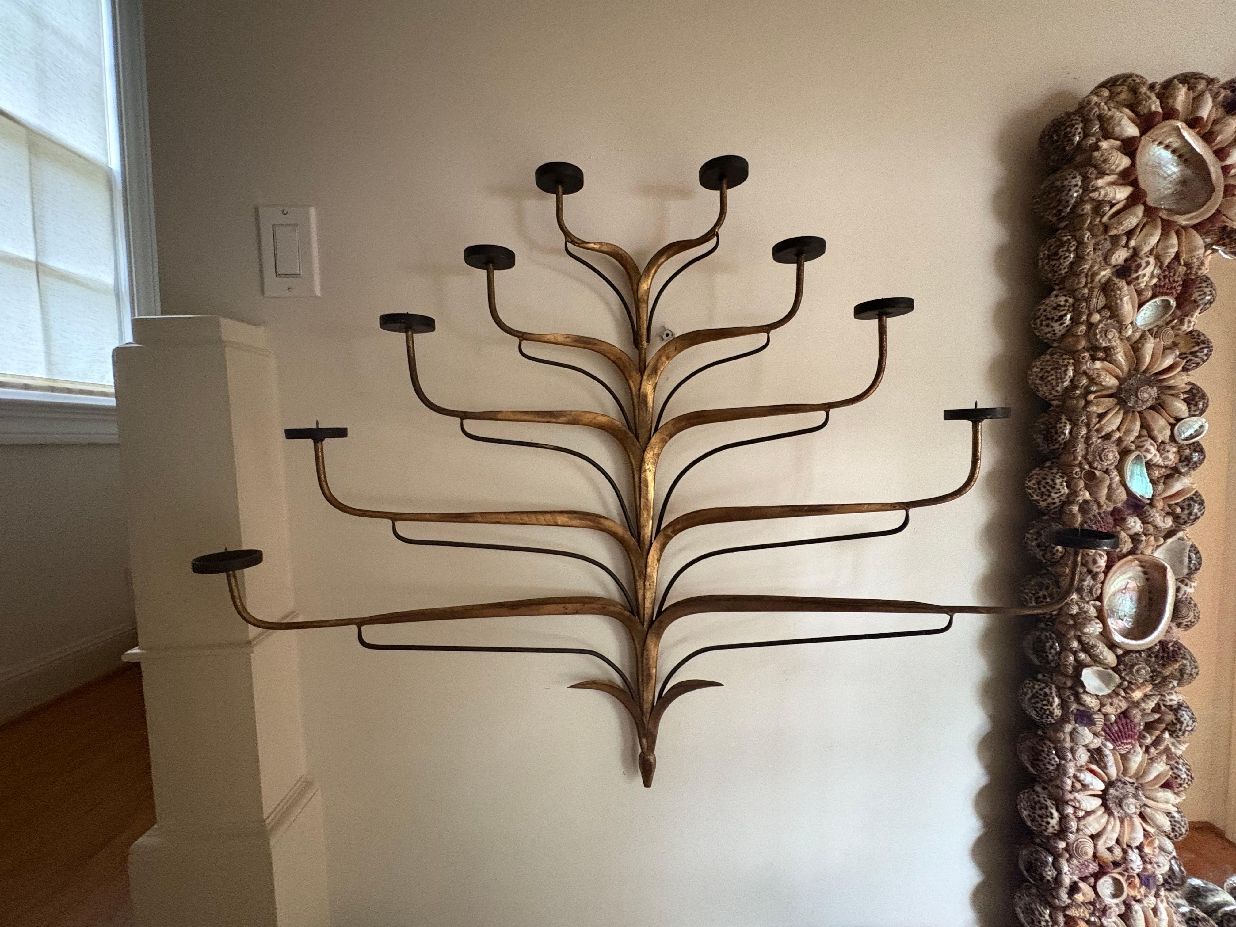 Hollywood Regency Italian Gilt Iron Candle Sconce For Sale