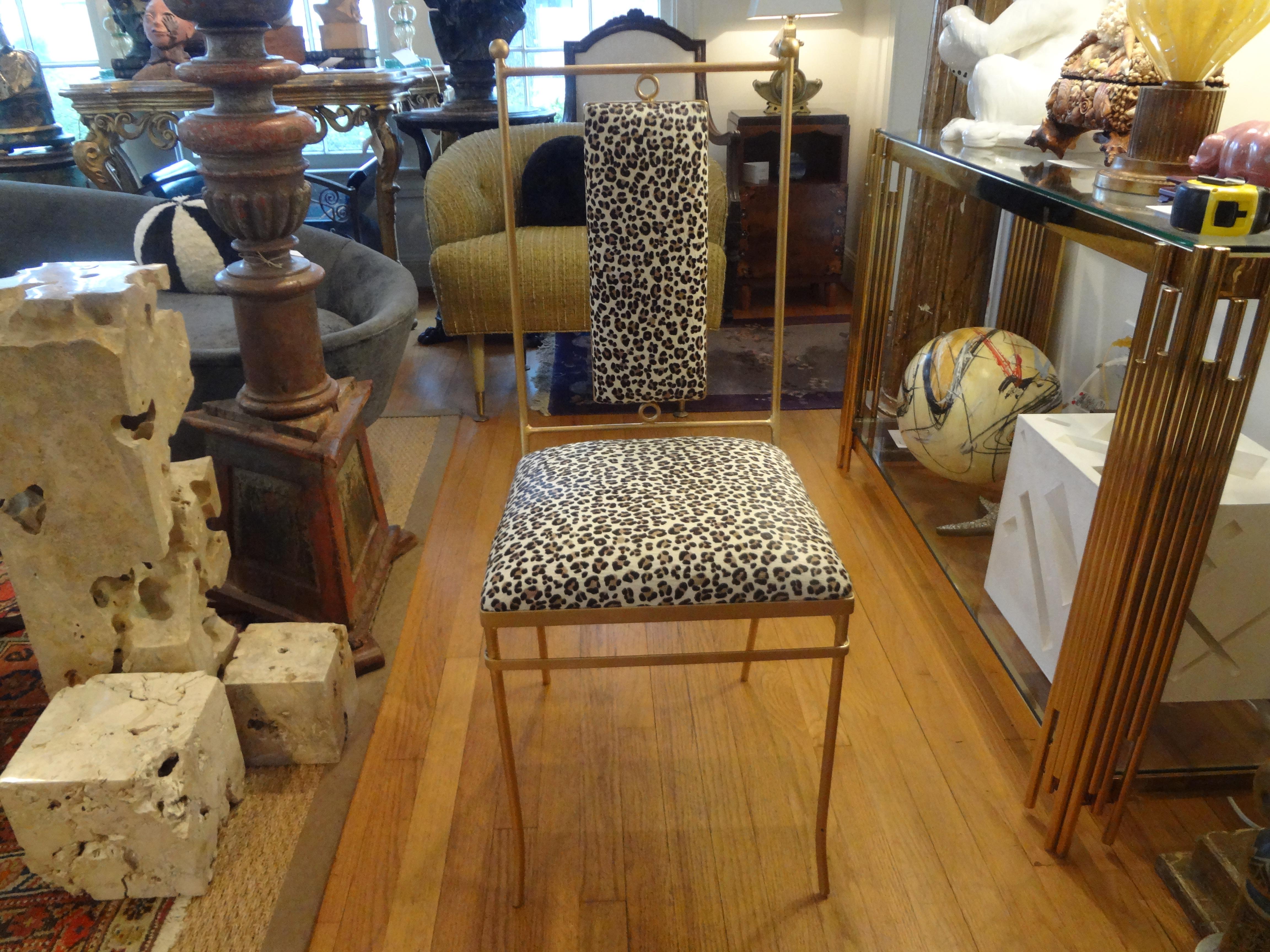 Italian Gilt Iron Chair with Leopard Print Hide Upholstery, Gio Ponti Inspired 6