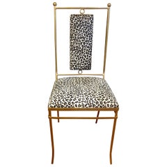Italian Gilt Iron Chair with Leopard Print Hide Upholstery, Gio Ponti Inspired