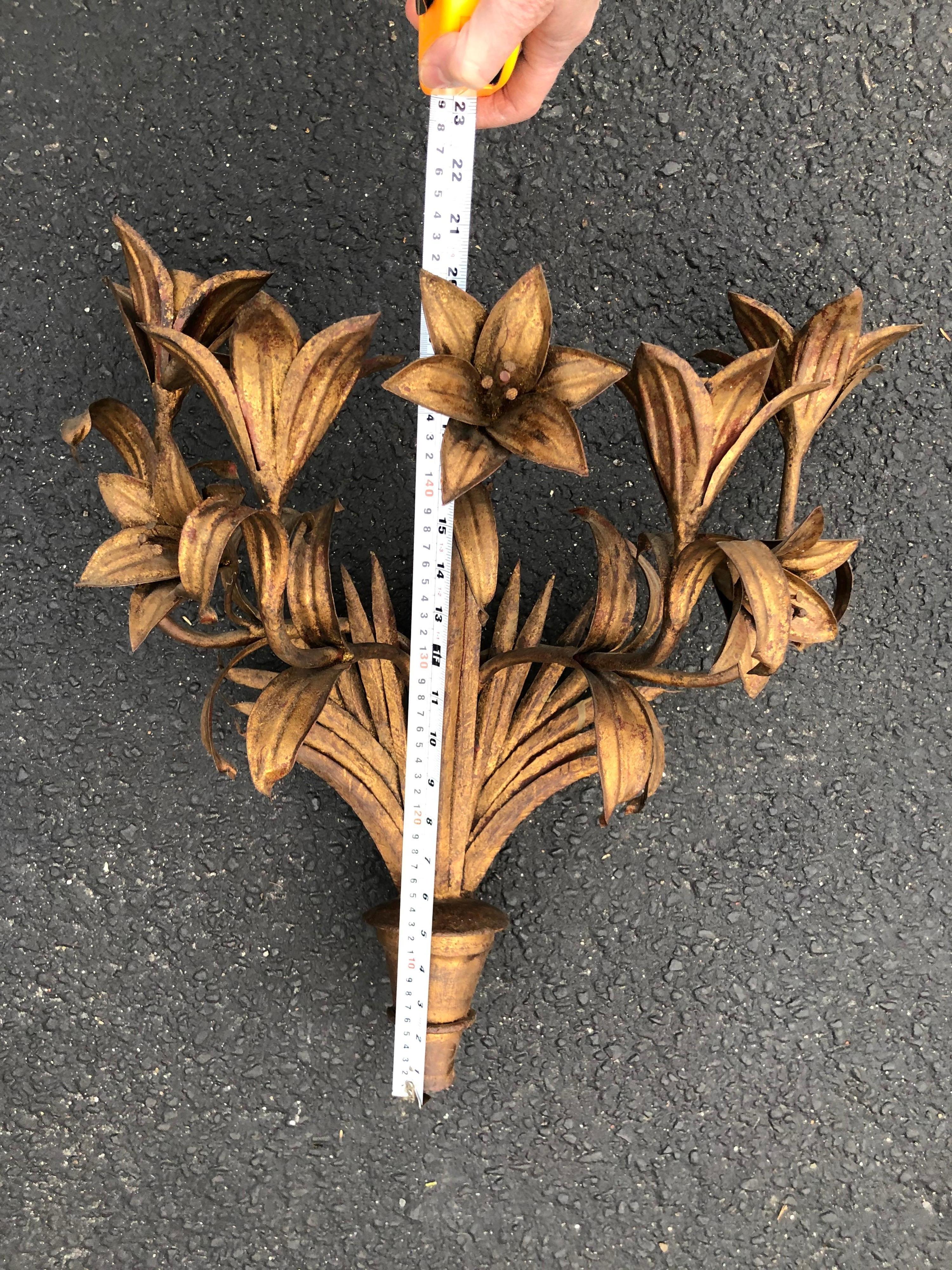 Large Italian Gilt Iron Floral Wall Sconce For Sale 9