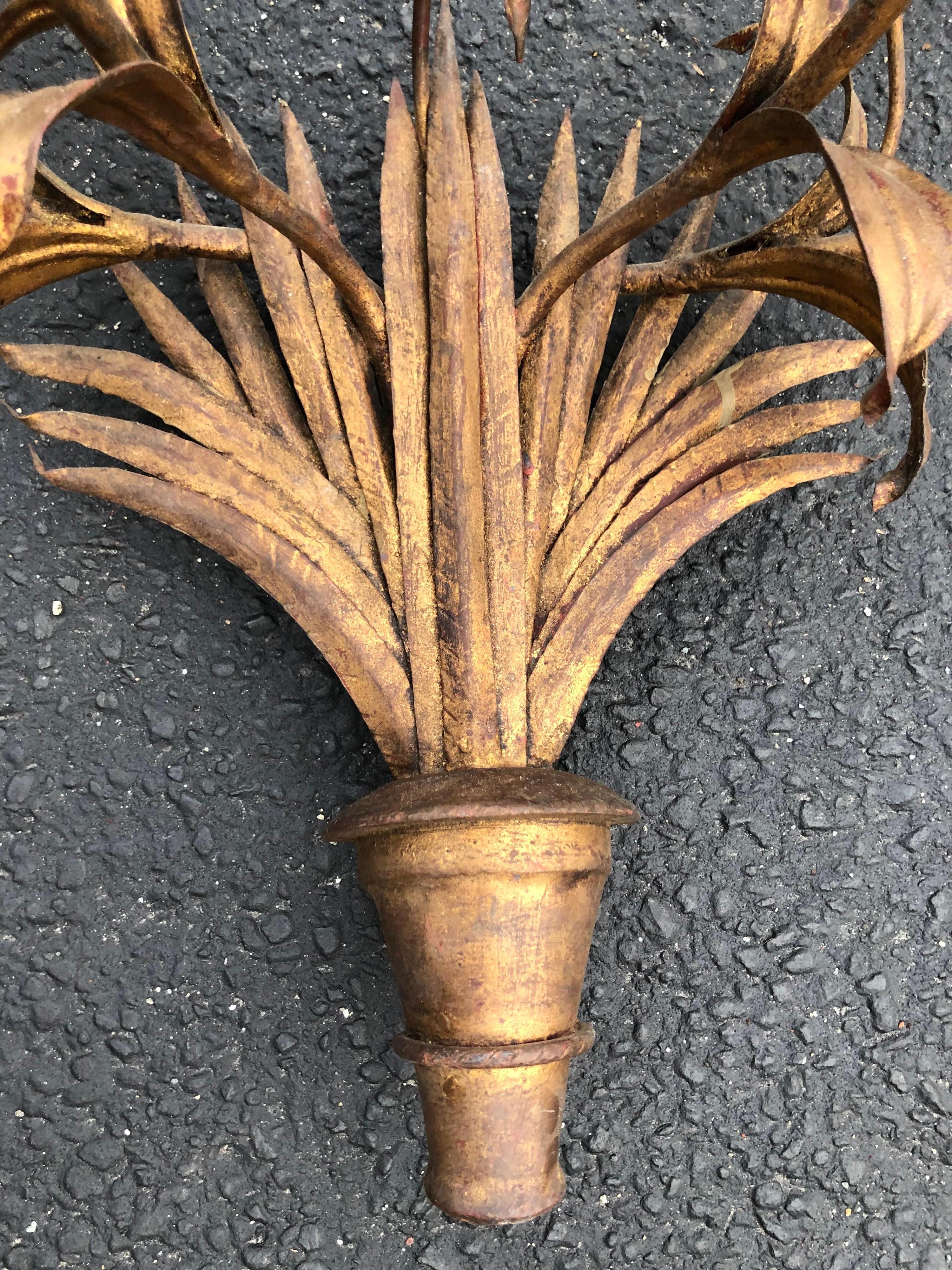 Large Italian Gilt Iron Floral Wall Sconce For Sale 3