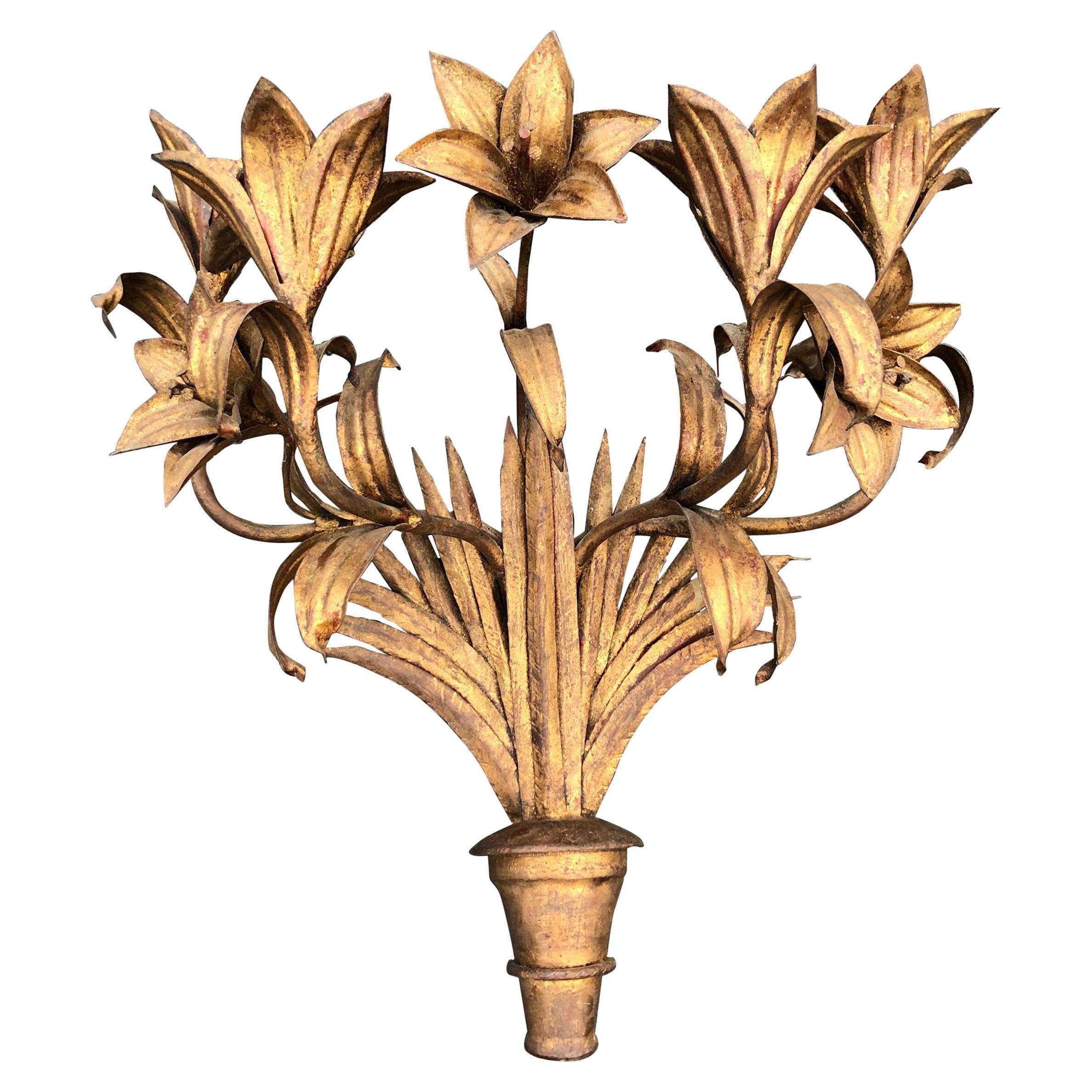 Large Italian Gilt Iron Floral Wall Sconce For Sale