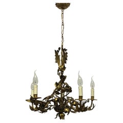Italian Gilt Iron Leaves and Roses Chandelier, circa 1940s