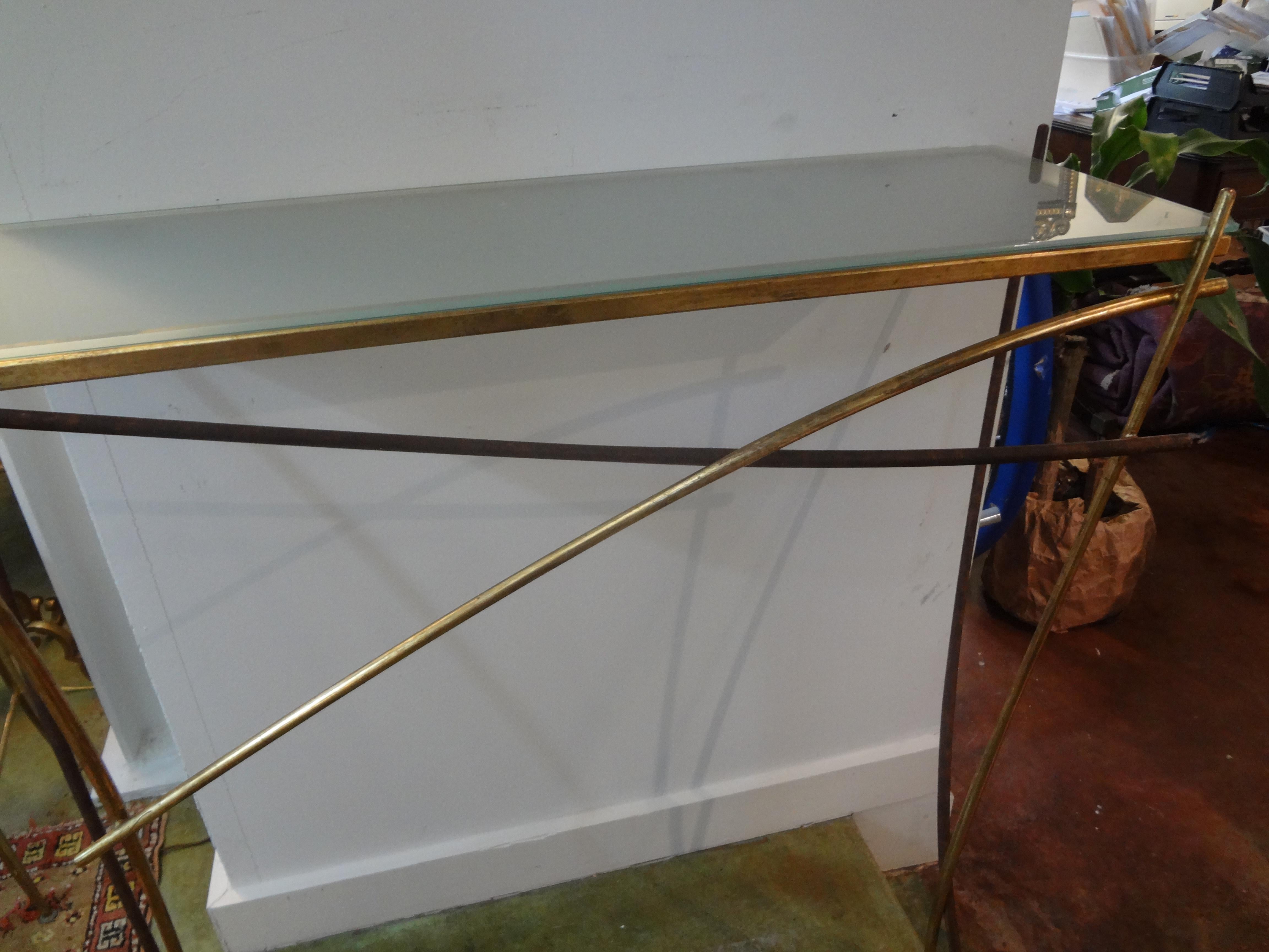 Italian Midcentury Gilt Iron Minimalist Console after Gio Ponti 3