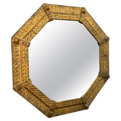Italian Gilt Iron Octagonal Mirror with Textured Frame, 20th Century