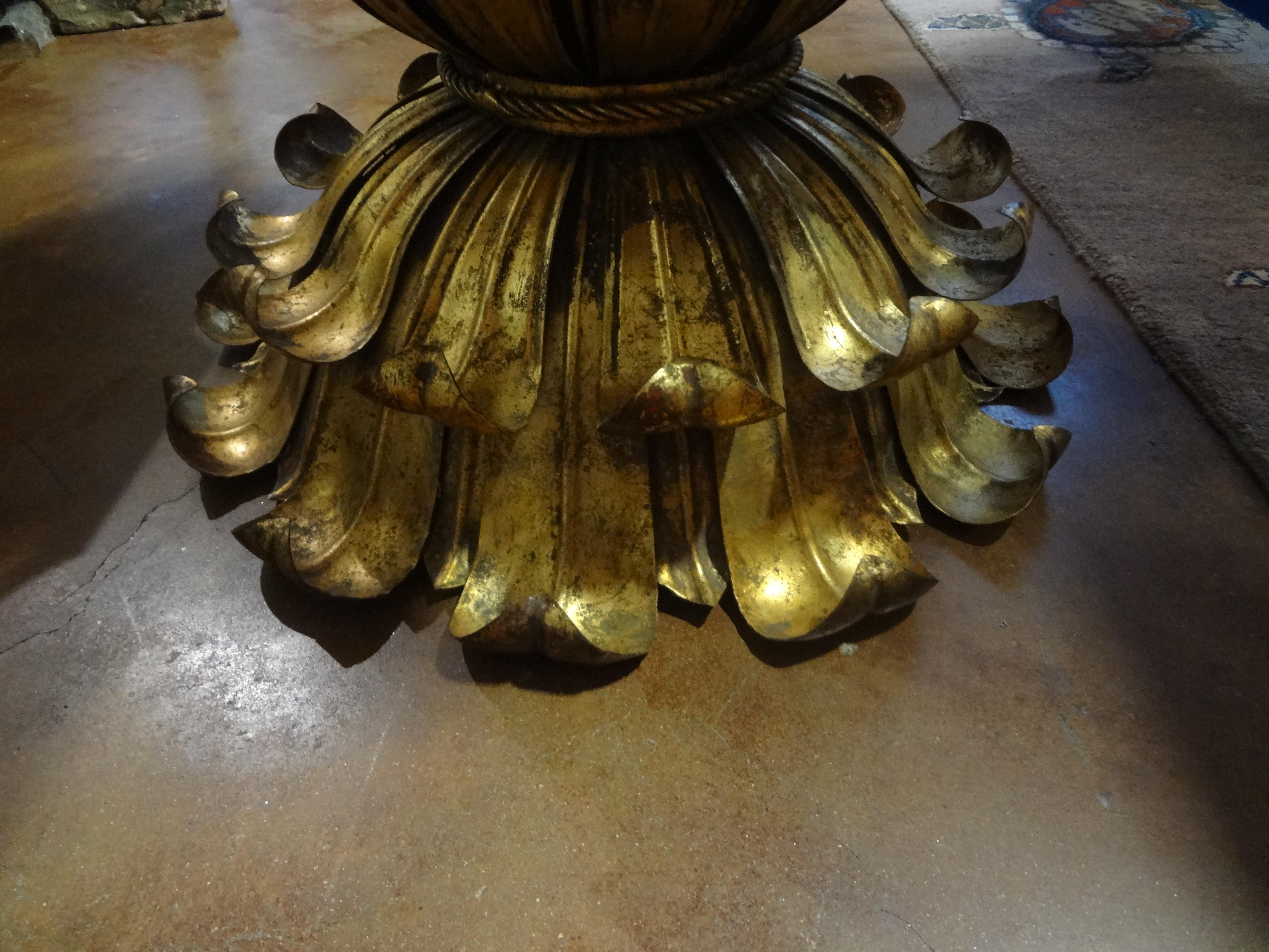 Italian Gilt Iron Plume Table with Glass Top In Good Condition In Houston, TX