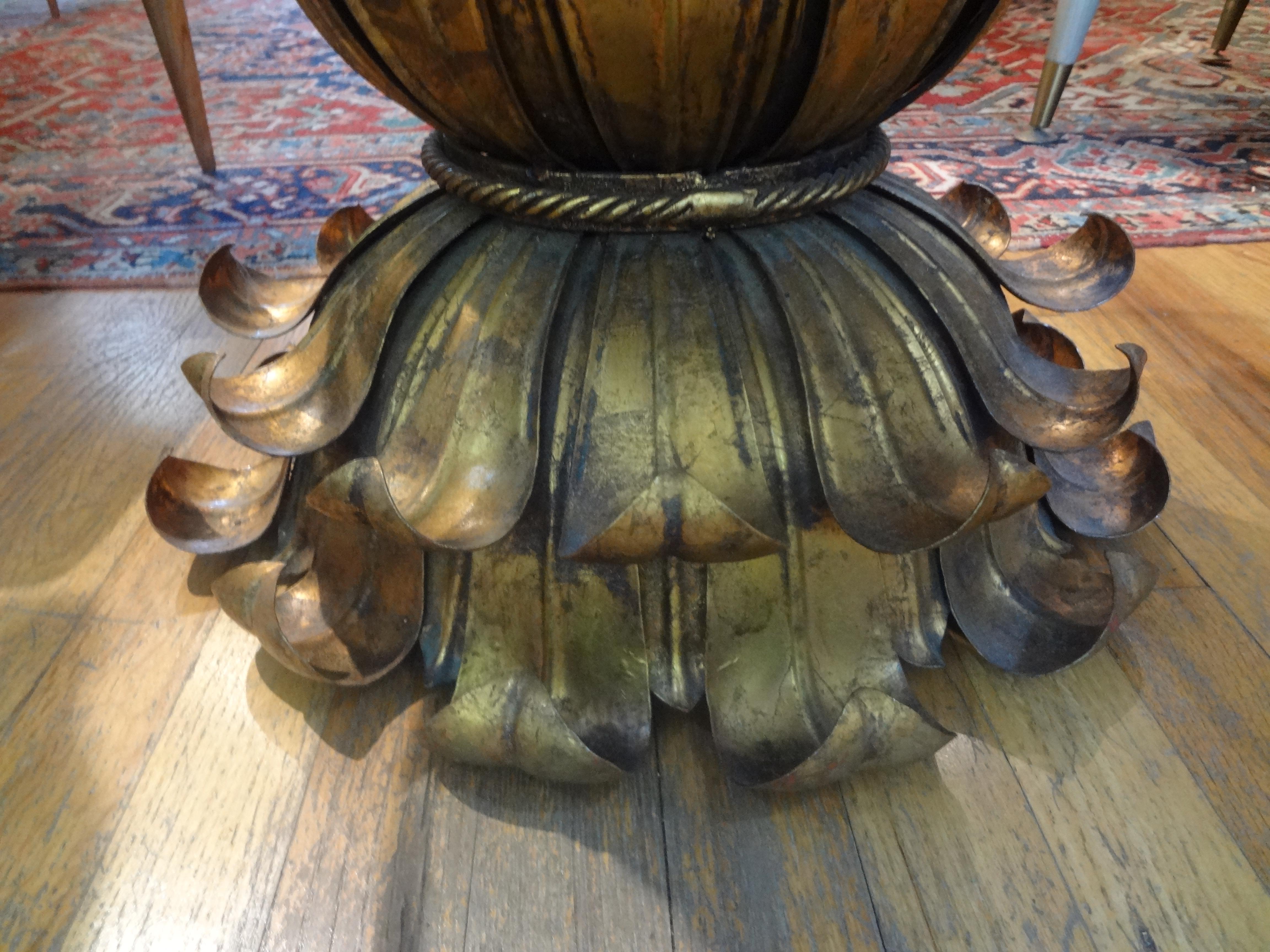 Beveled Italian Gilt Iron Plume Table with Glass Top