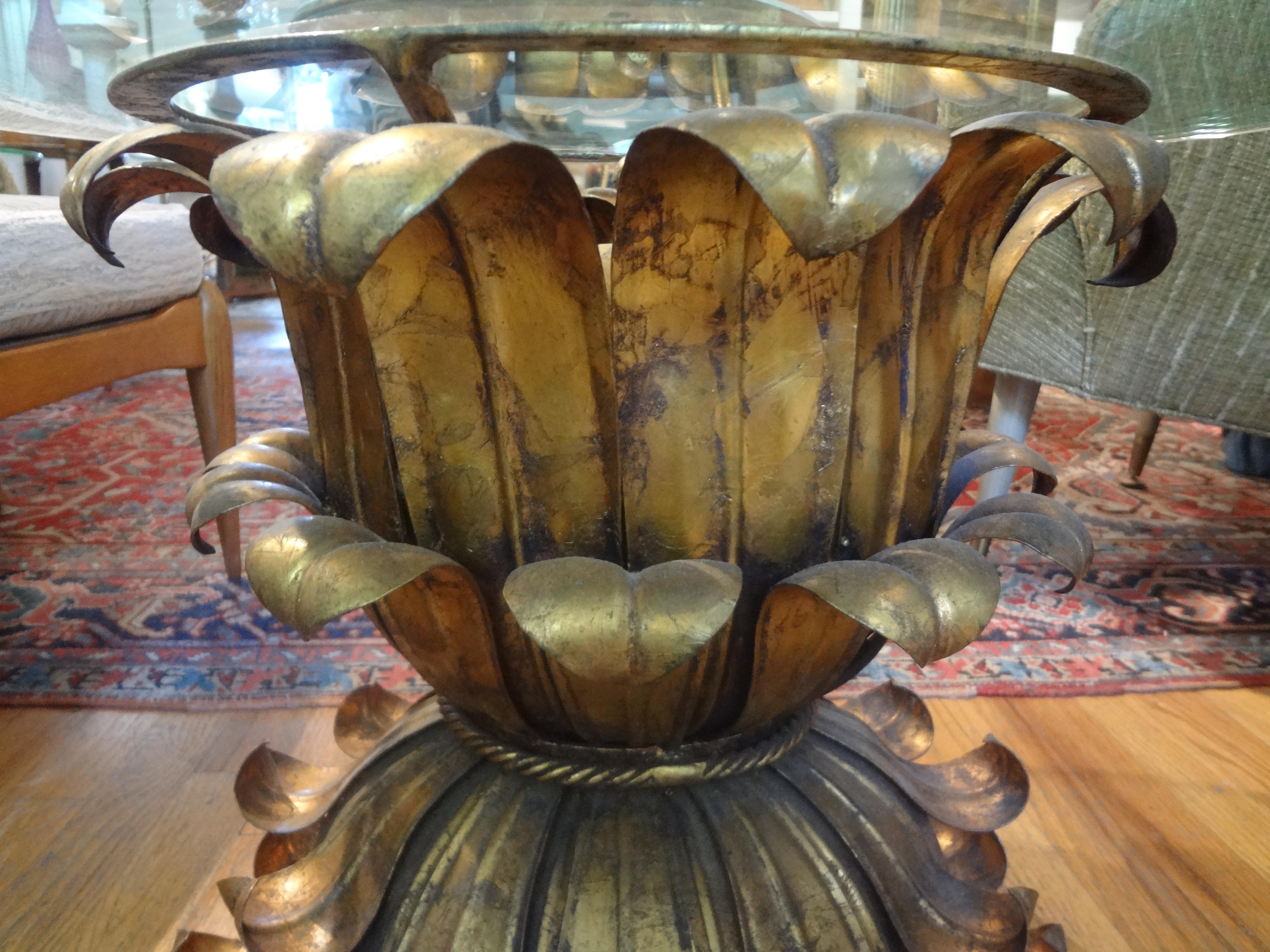 Italian Gilt Iron Plume Table with Glass Top In Good Condition In Houston, TX