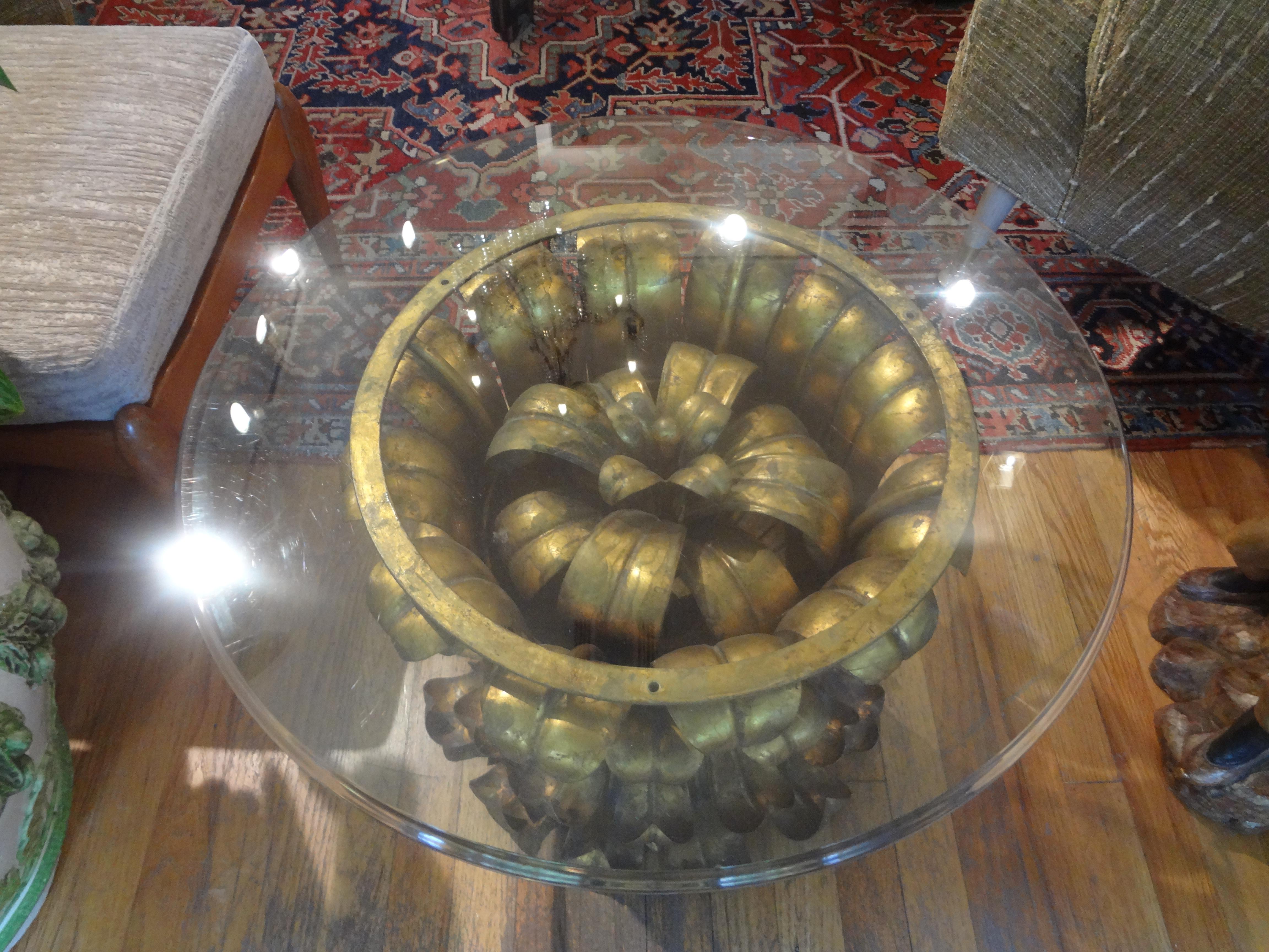 Mid-20th Century Italian Gilt Iron Plume Table with Glass Top