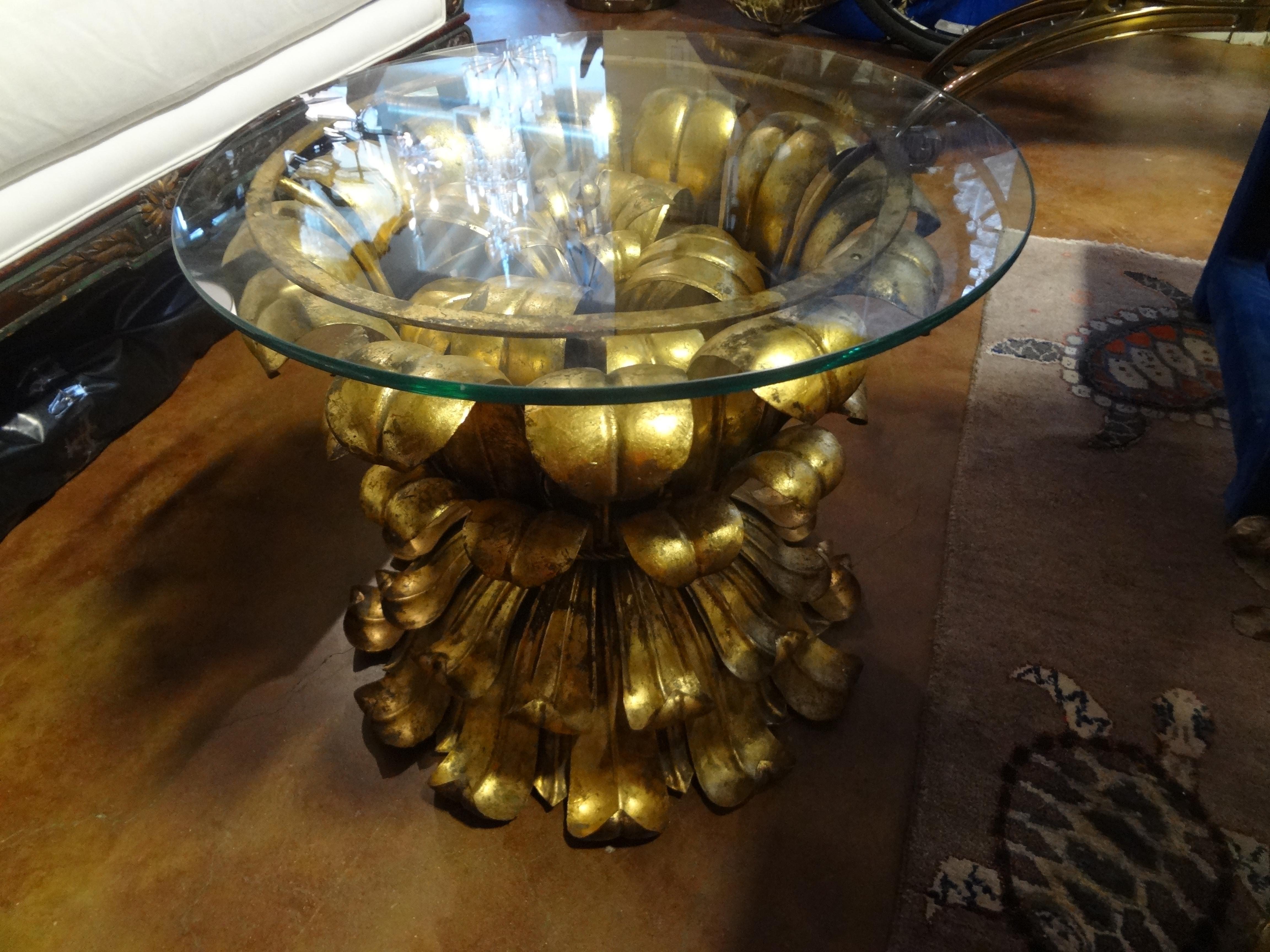 Italian Gilt Iron Plume Table with Glass Top 1
