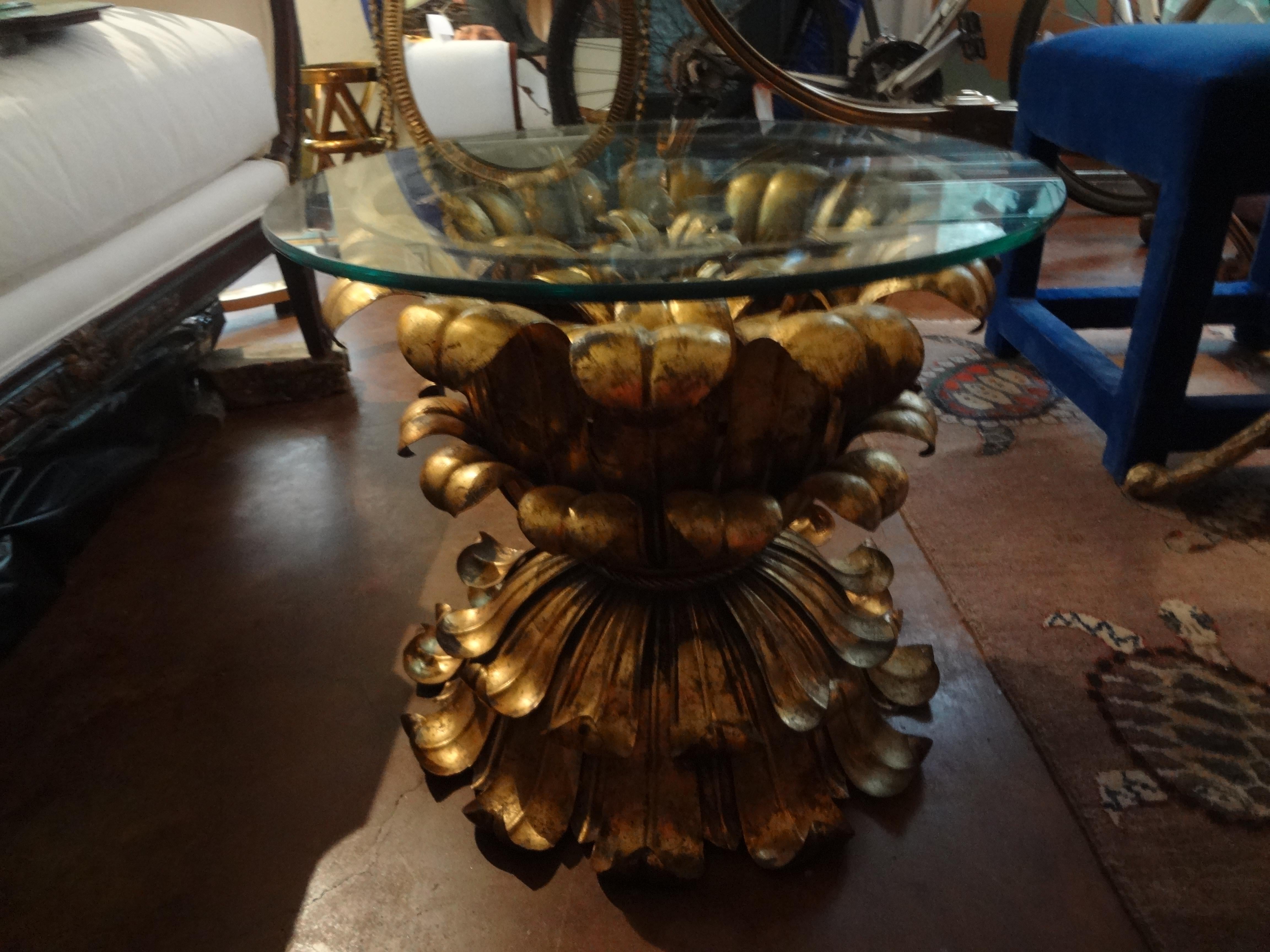 Italian Gilt Iron Plume Table with Glass Top 3