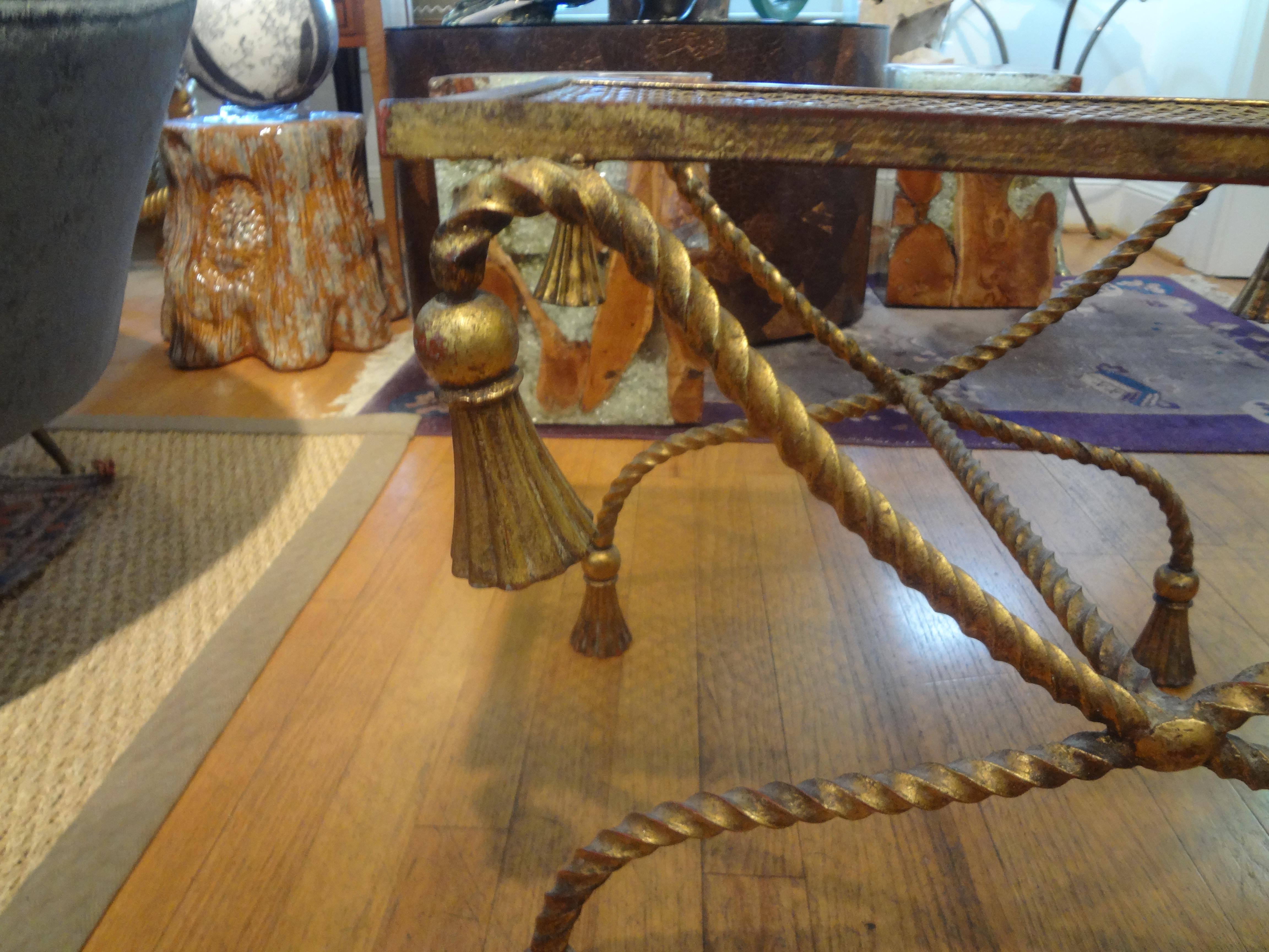 Hollywood Regency Italian Gilt Iron Rope and Tassel Table or Bench