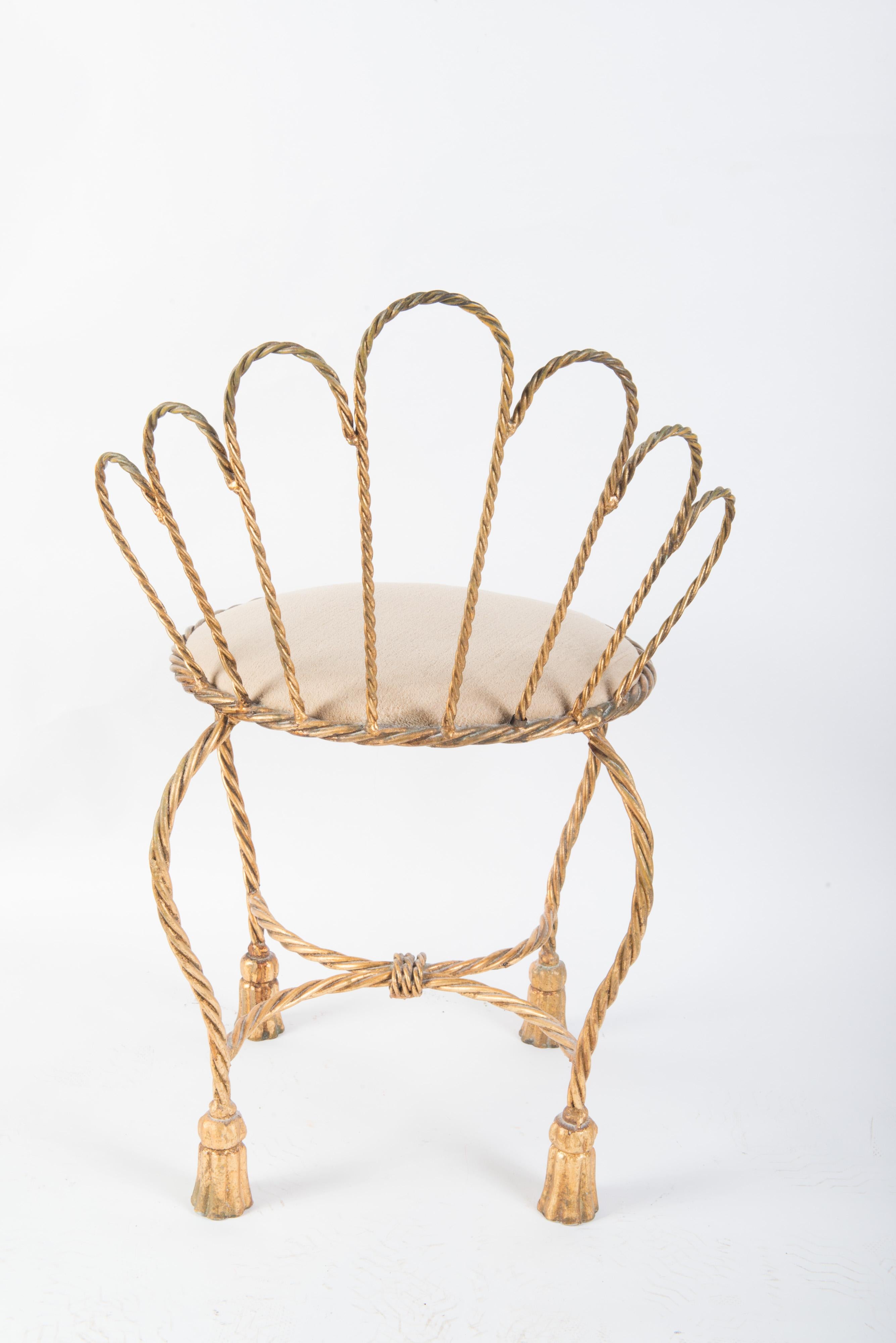 Italian Gilt Iron Rope & Tassel Boudoir Chair 1