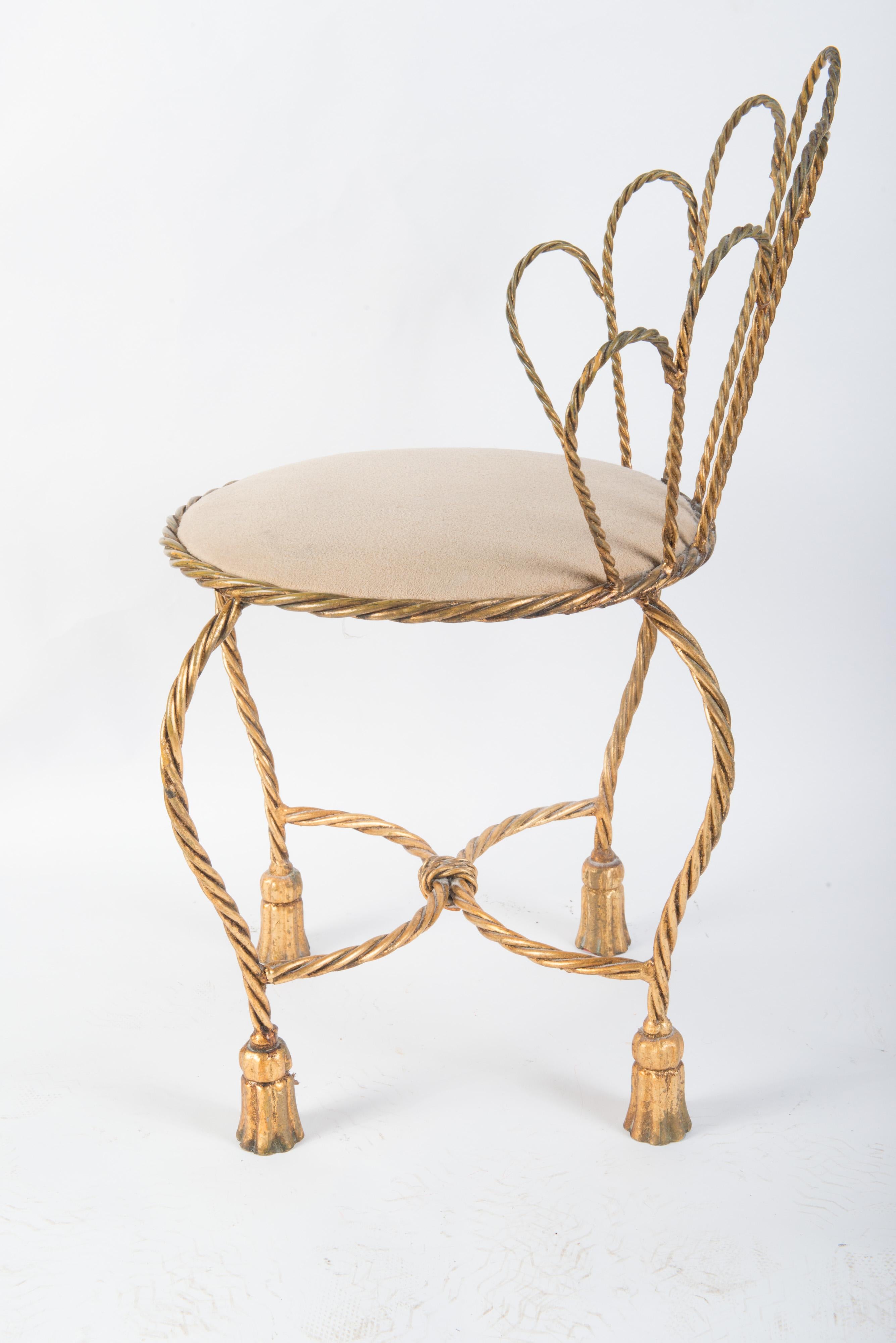 Italian Gilt Iron Rope & Tassel Boudoir Chair 2