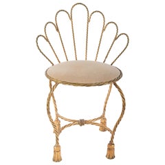 Chaise de boudoir italienne en fer doré avec corde et pompons