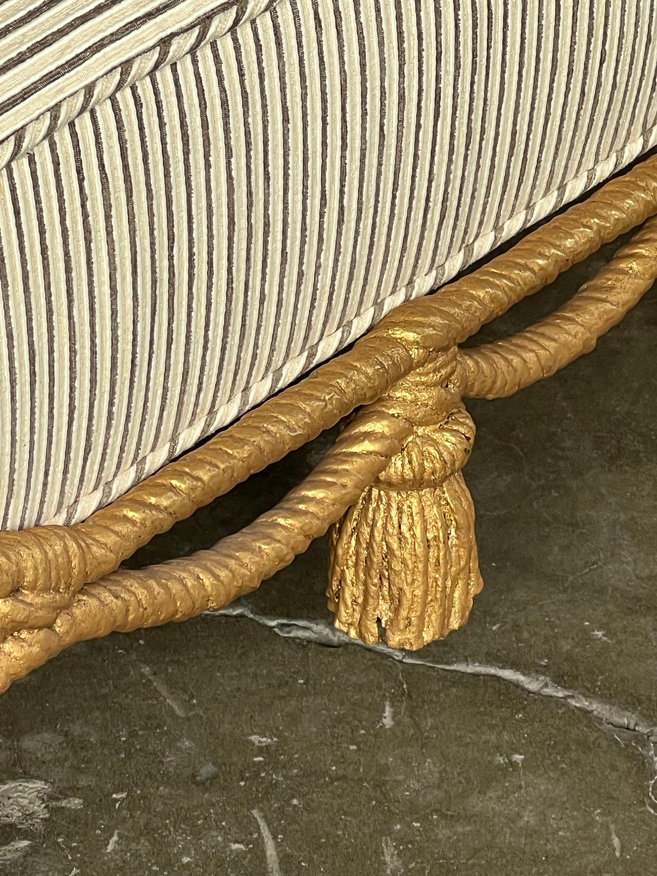 Early 20th Century Italian Gilt-iron Rope Twist Bench with Giltwood Tassels For Sale