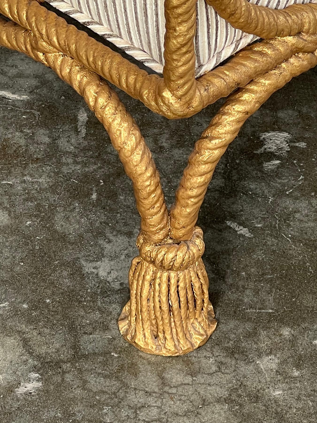 Iron Italian Gilt-iron Rope Twist Bench with Giltwood Tassels For Sale