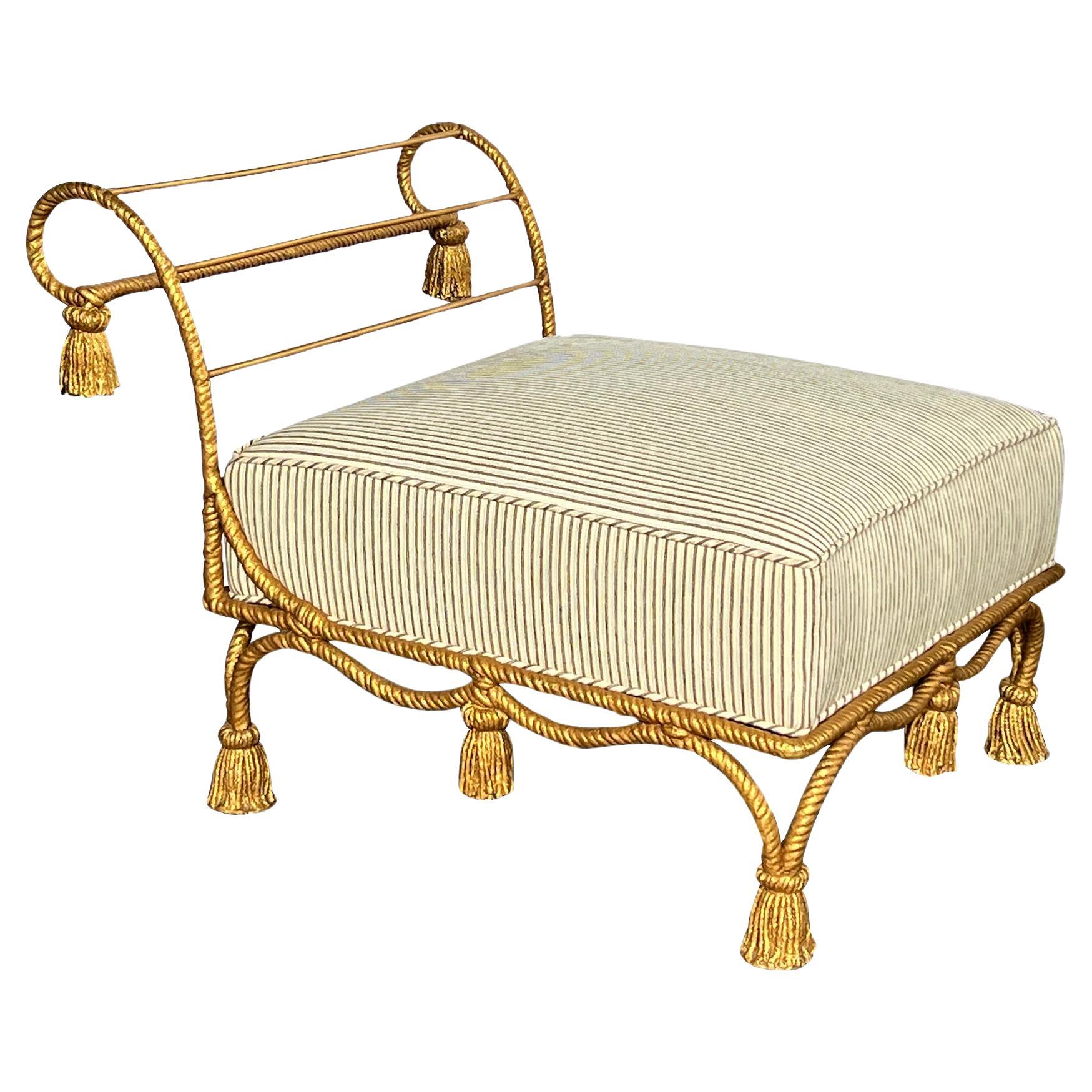 Italian Gilt-iron Rope Twist Bench with Giltwood Tassels For Sale