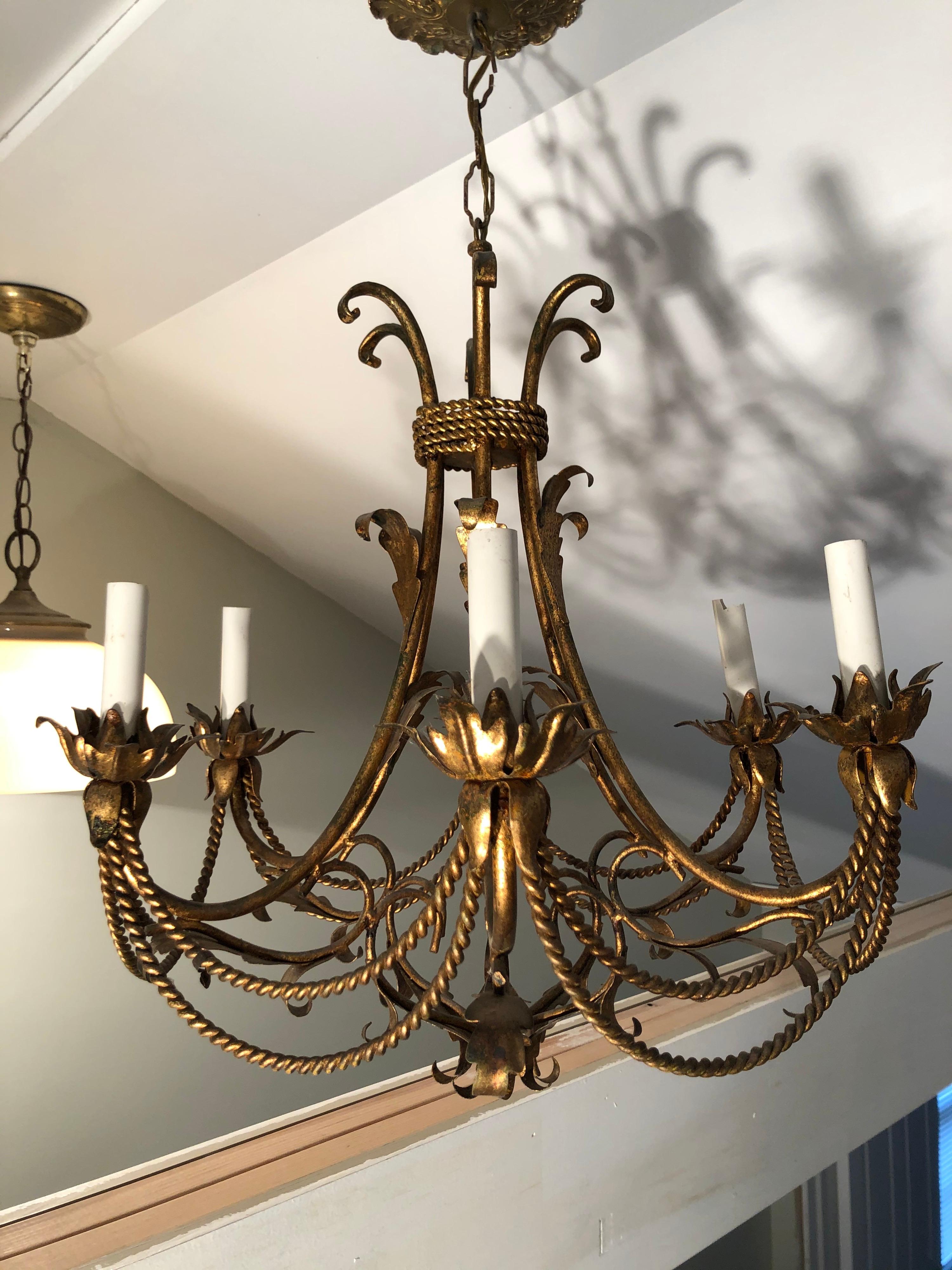 Italian Gilt Tole Tassle Chandelier 4