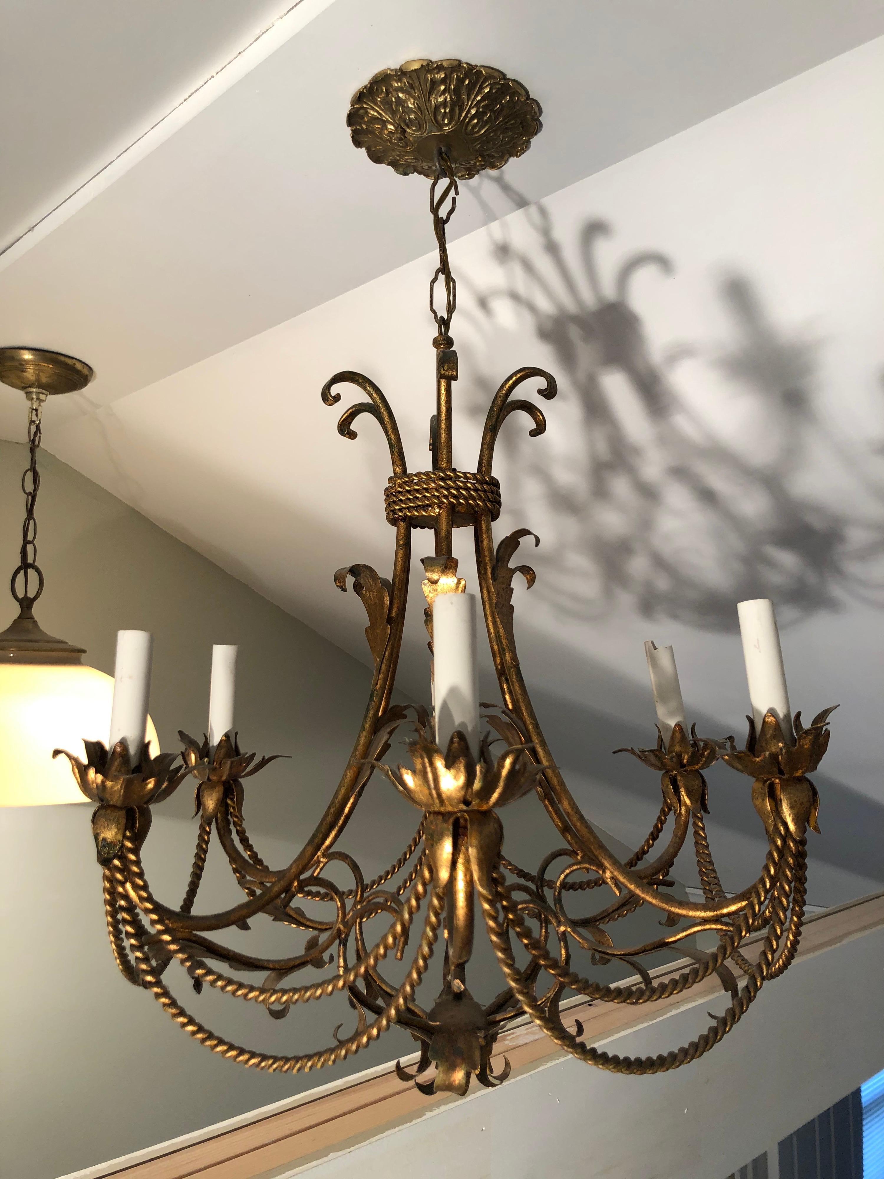 Italian Gilt Tole Tassle Chandelier 3