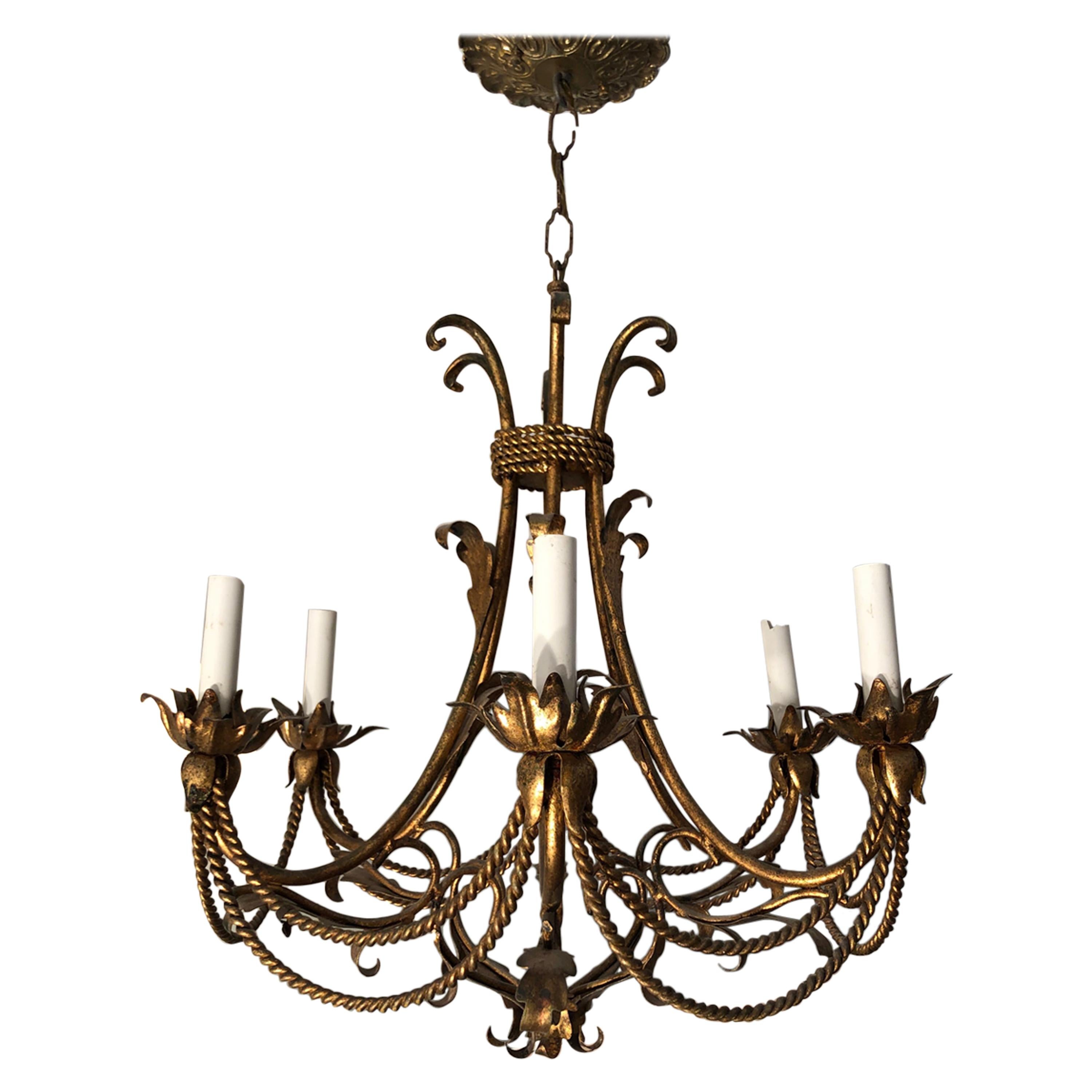 Italian Gilt Tole Tassle Chandelier