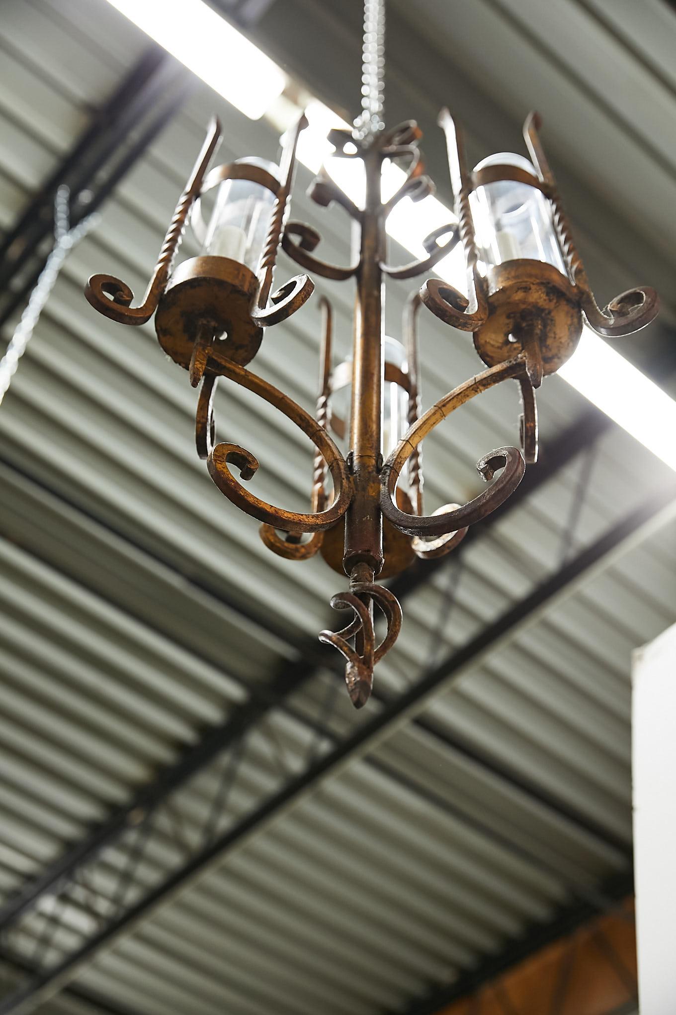 Italian Gilt Iron Three-Arm Chandelier For Sale 6