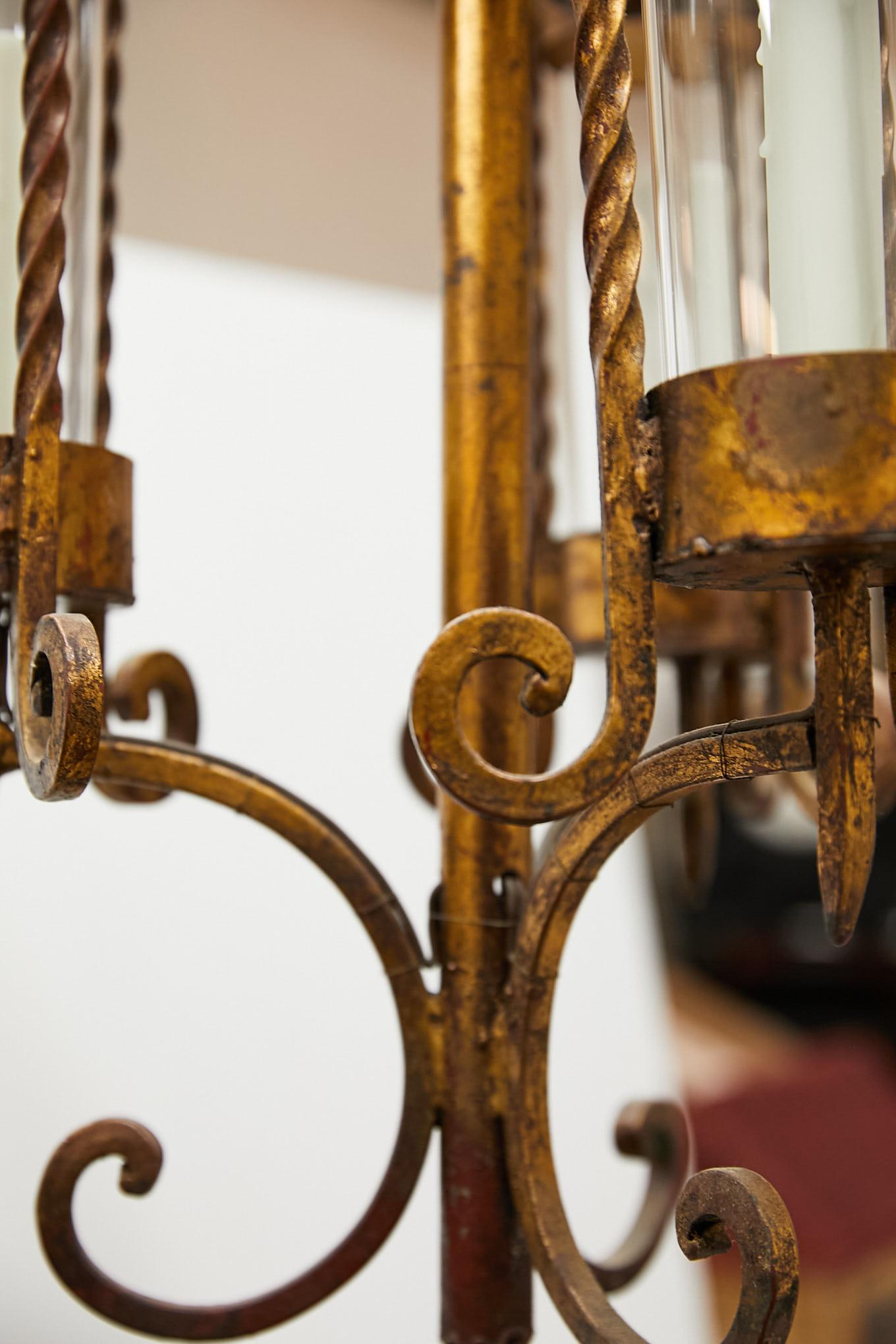 Italian Gilt Iron Three-Arm Chandelier For Sale 8