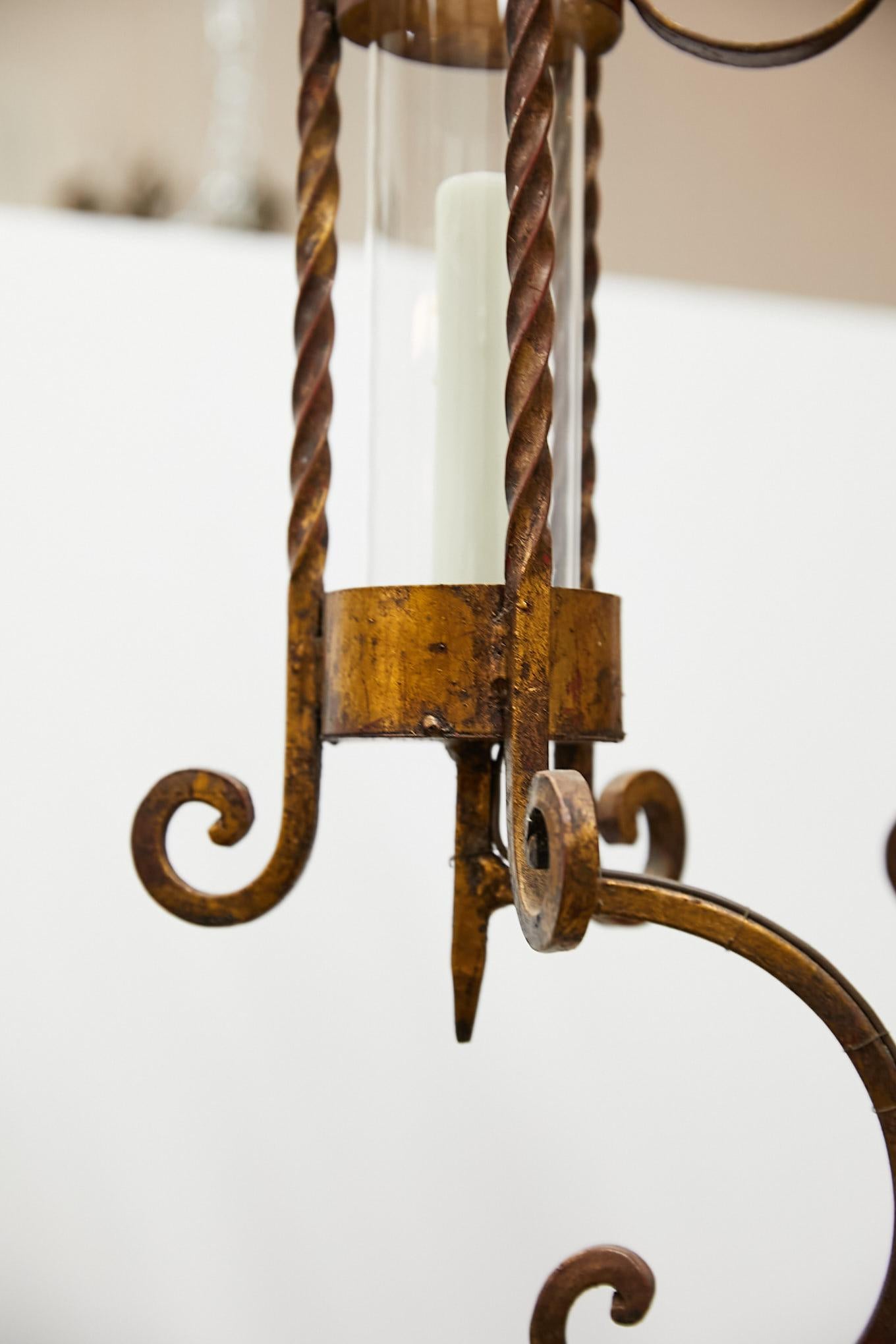 Italian Gilt Iron Three-Arm Chandelier For Sale 10