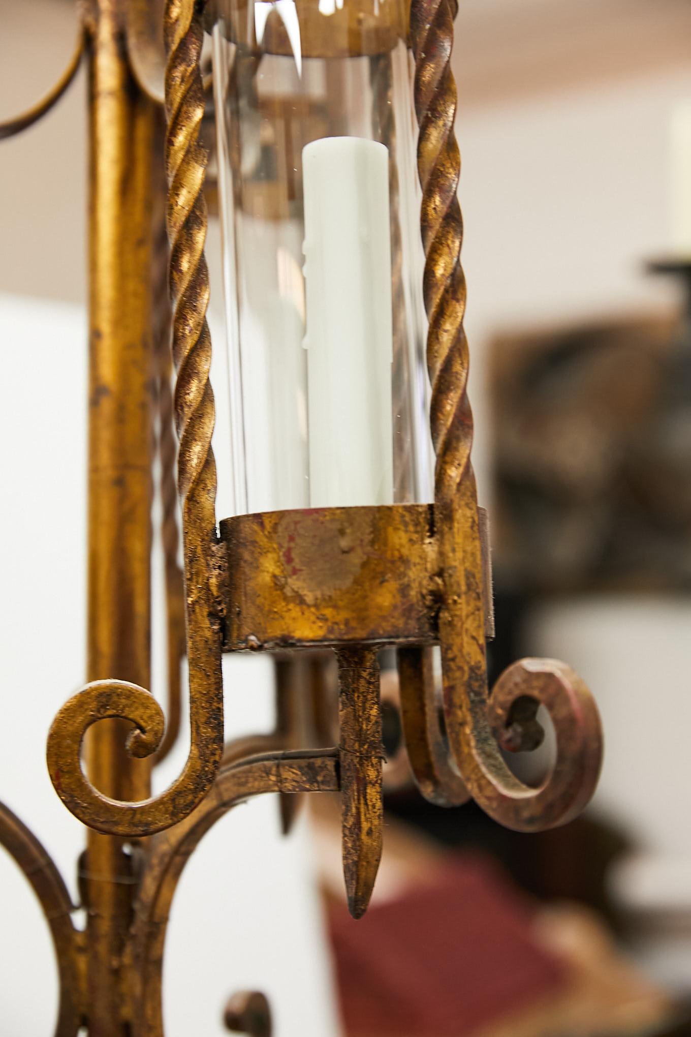 Italian Gilt Iron Three-Arm Chandelier For Sale 11