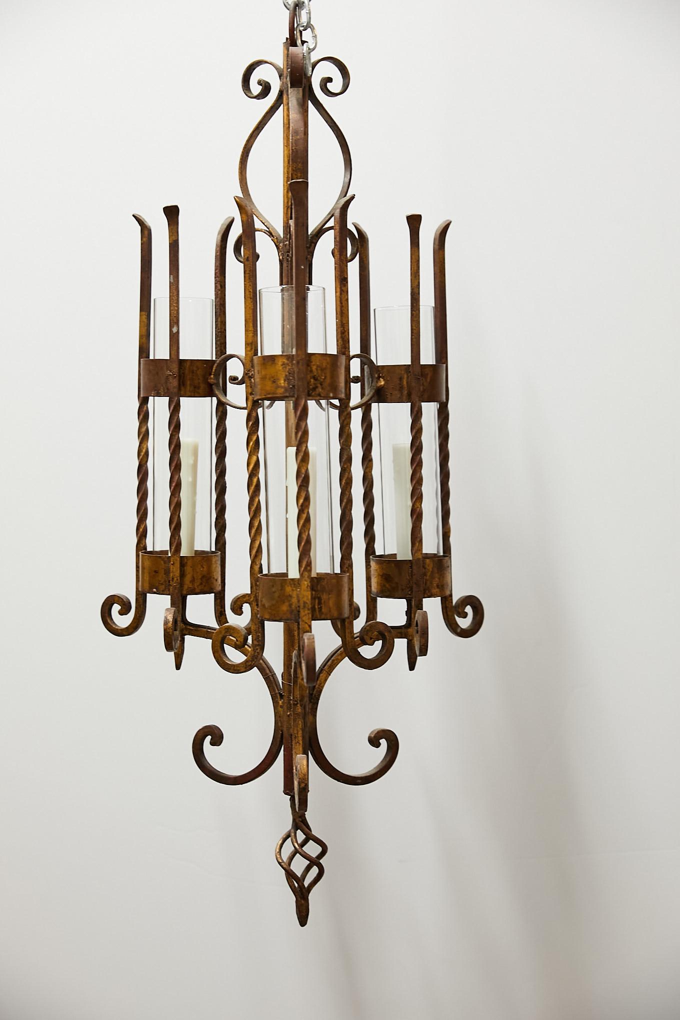 Italian Gilt Iron Three-Arm Chandelier For Sale 13