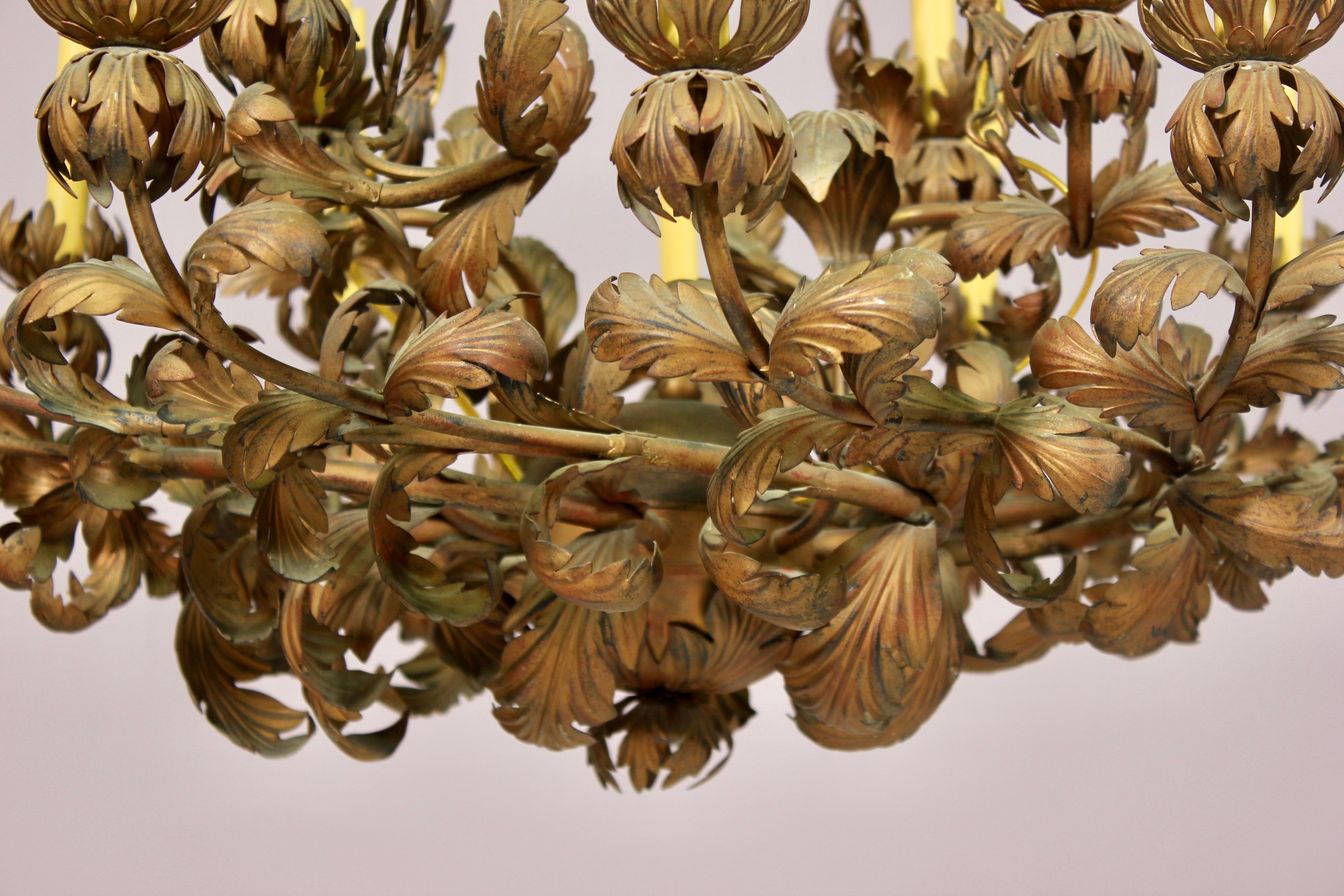 French Provincial Italian Gilt Iron Tole Chandelier