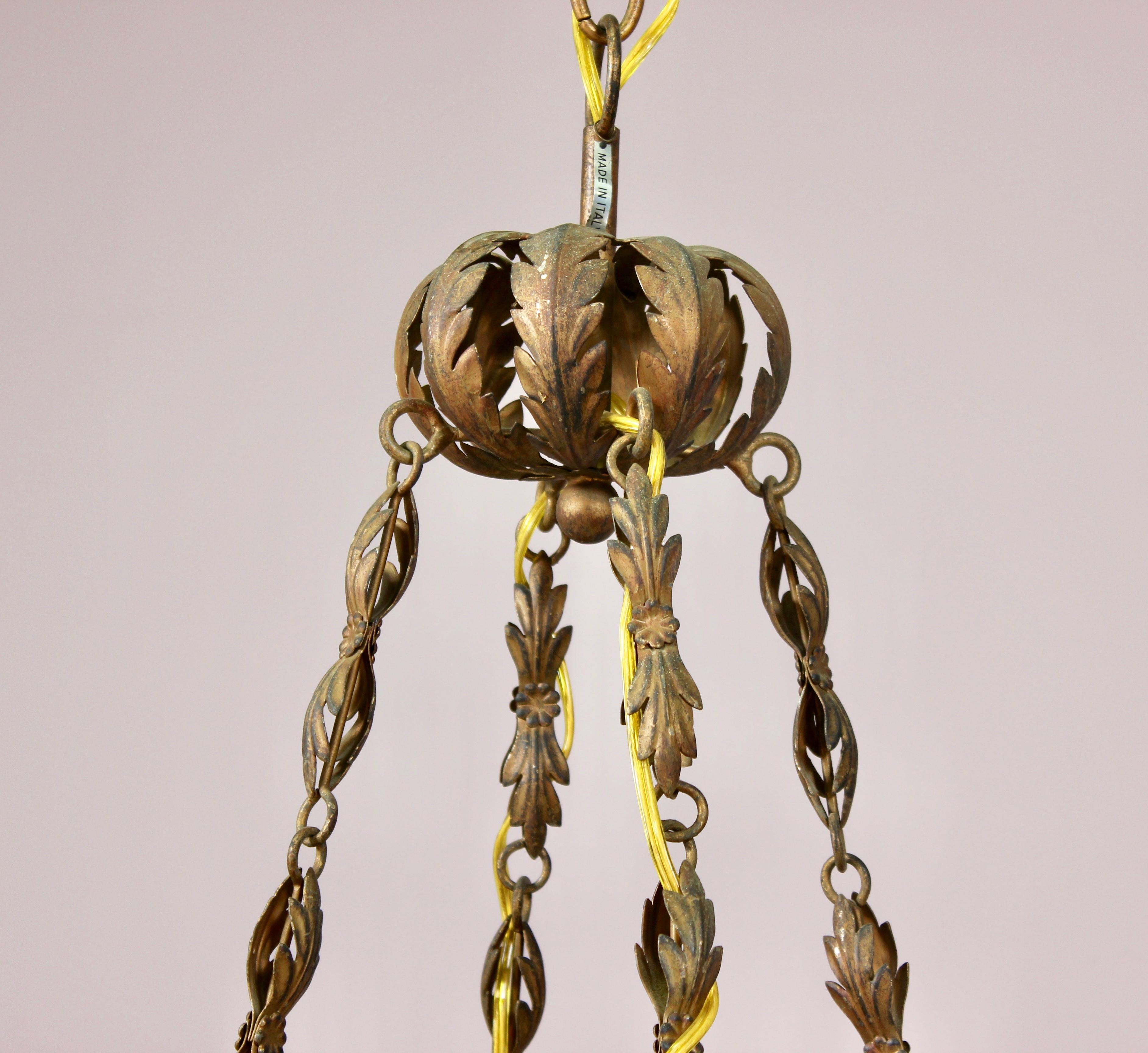 Italian Gilt Iron Tole Chandelier In Good Condition In Los Angeles, CA