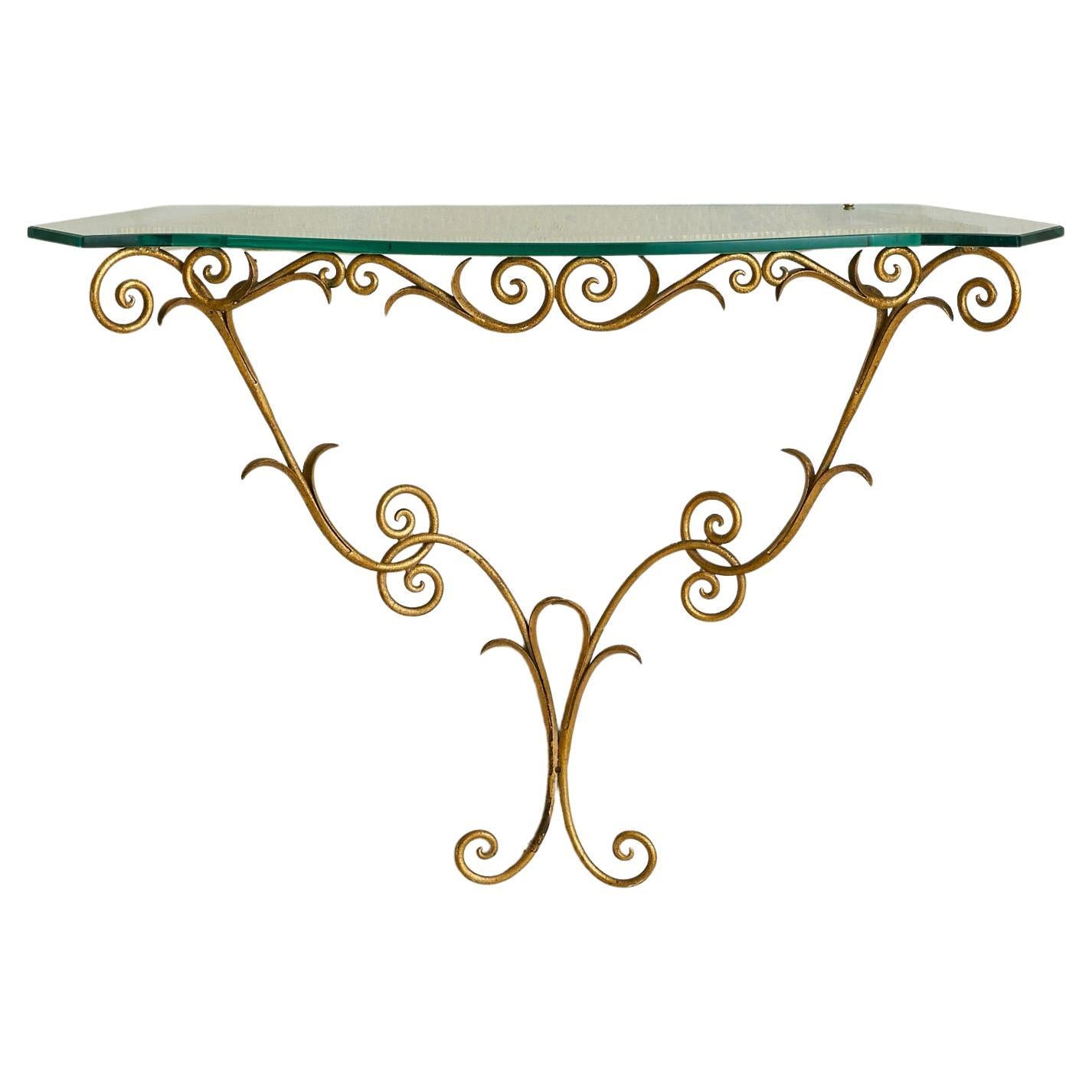 Italian Gilt Iron Wall-Mounted Console in the Manner of Pier Luigi Colli, 1950s
